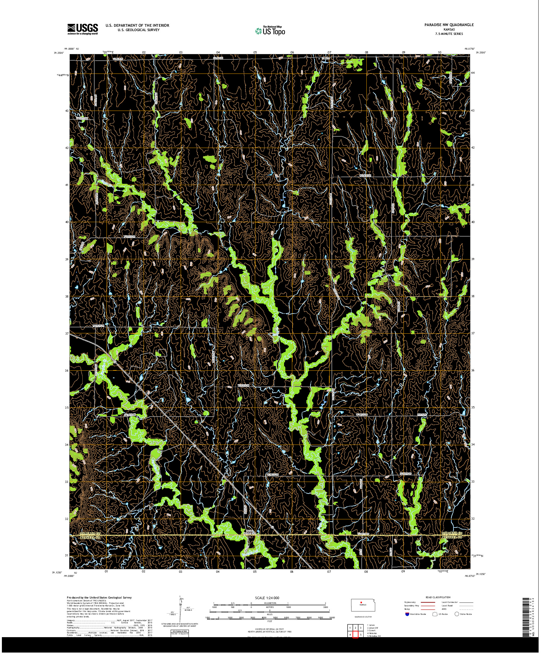 USGS US TOPO 7.5-MINUTE MAP FOR PARADISE NW, KS 2018