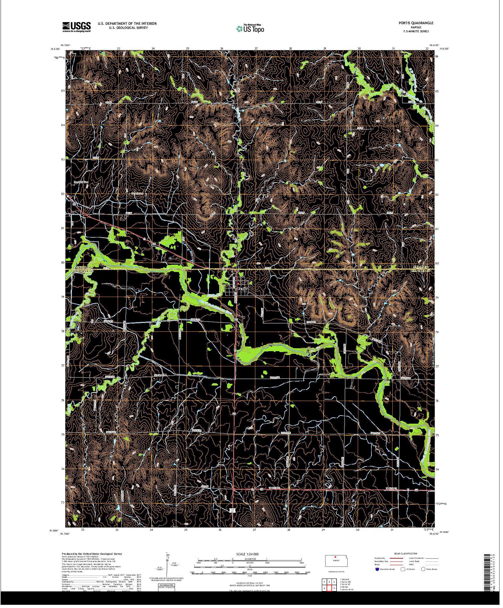 USGS US TOPO 7.5-MINUTE MAP FOR PORTIS, KS 2018