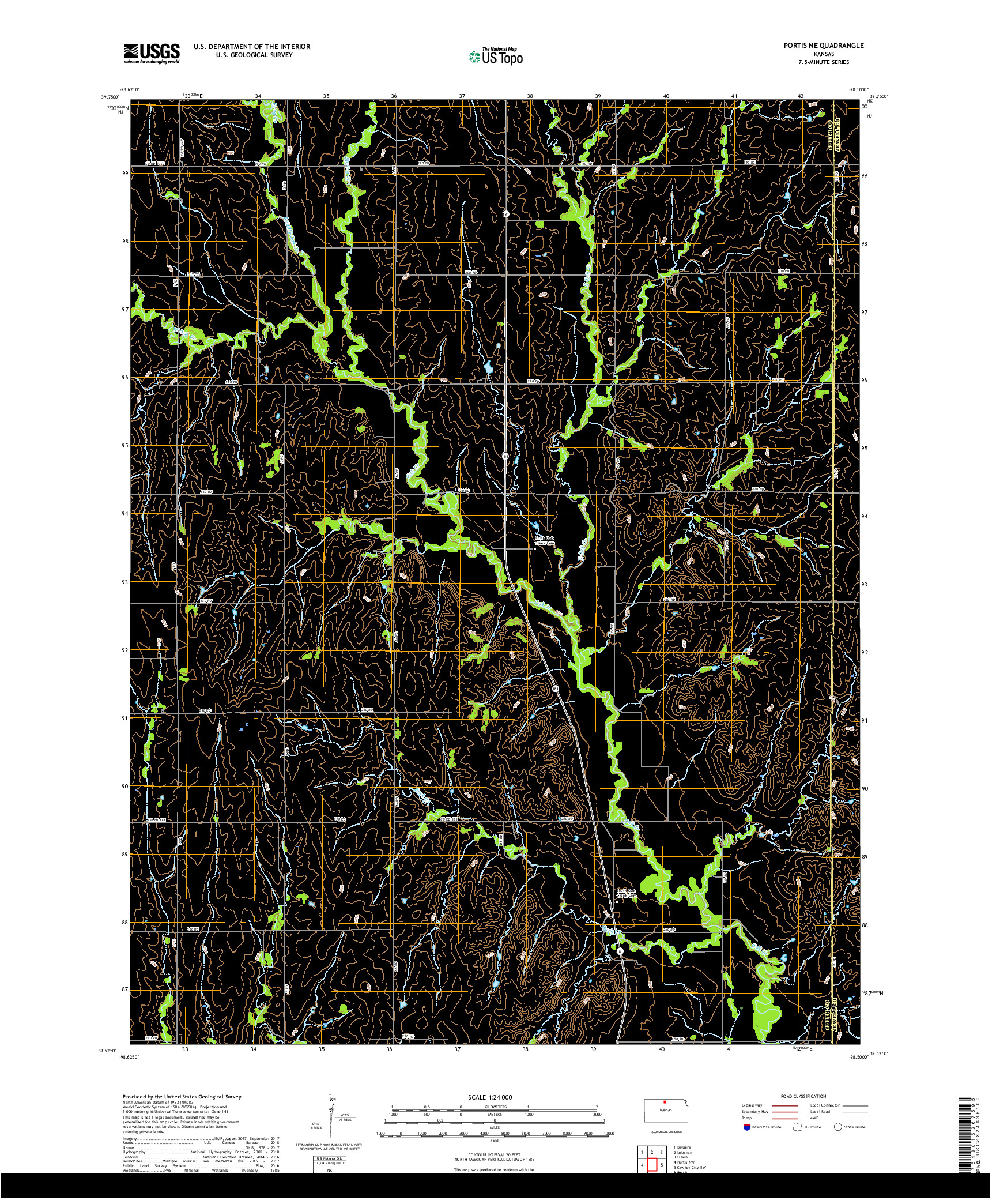 USGS US TOPO 7.5-MINUTE MAP FOR PORTIS NE, KS 2018