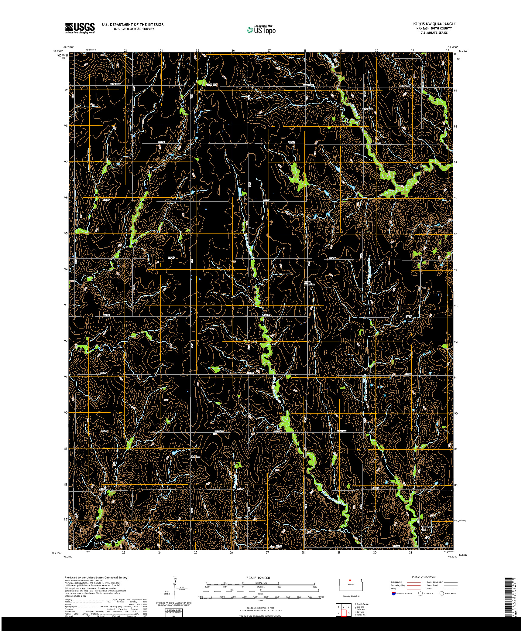 USGS US TOPO 7.5-MINUTE MAP FOR PORTIS NW, KS 2018