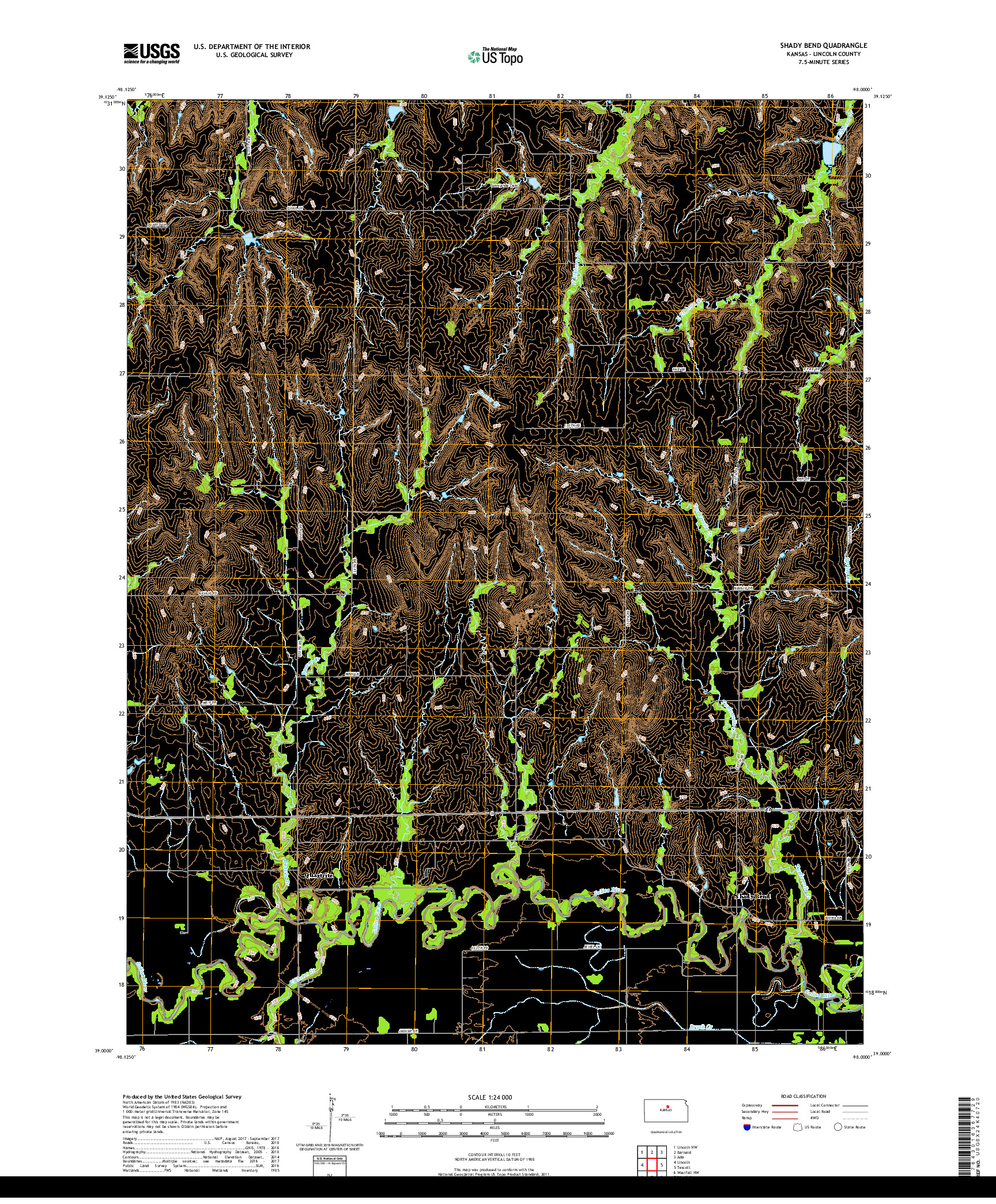 USGS US TOPO 7.5-MINUTE MAP FOR SHADY BEND, KS 2018