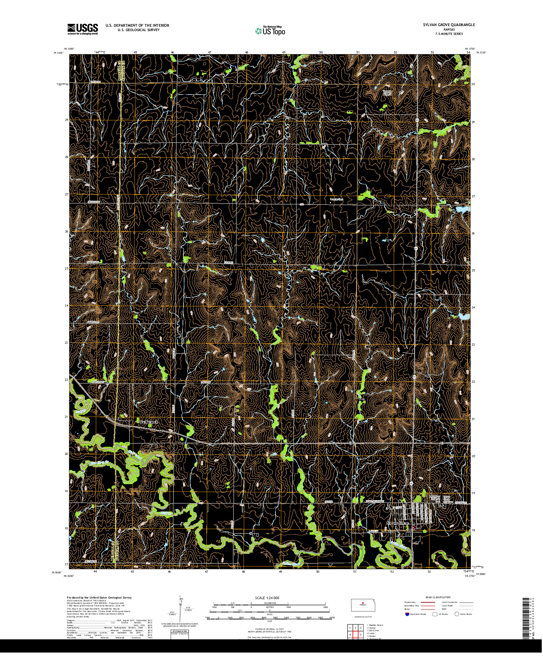 USGS US TOPO 7.5-MINUTE MAP FOR SYLVAN GROVE, KS 2018
