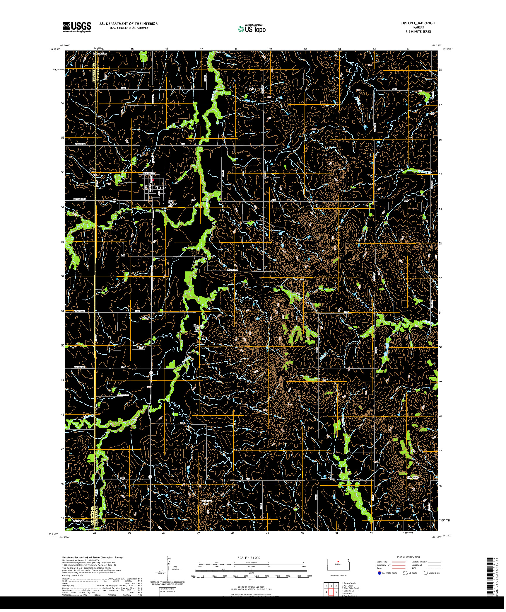 USGS US TOPO 7.5-MINUTE MAP FOR TIPTON, KS 2018