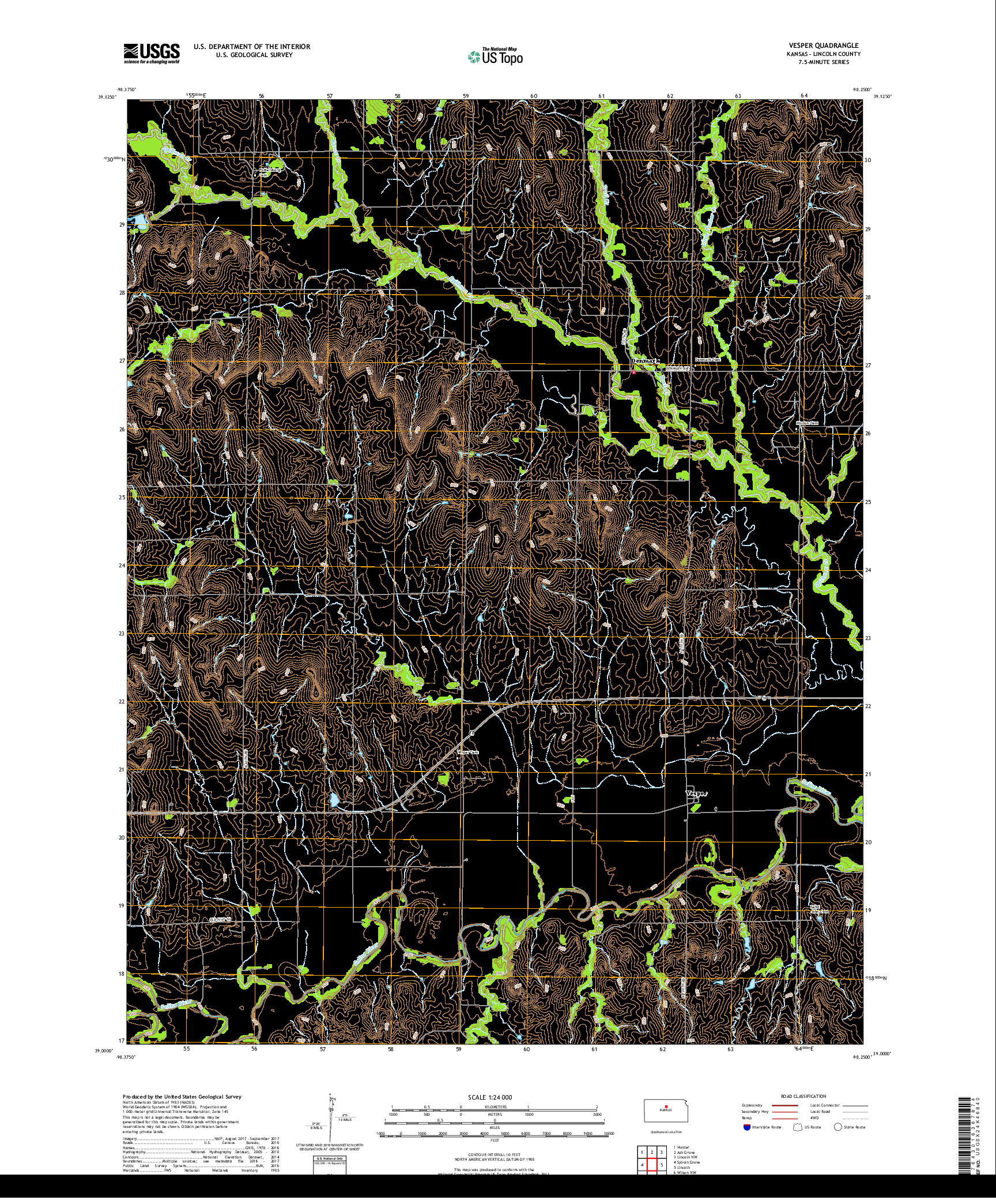 USGS US TOPO 7.5-MINUTE MAP FOR VESPER, KS 2018