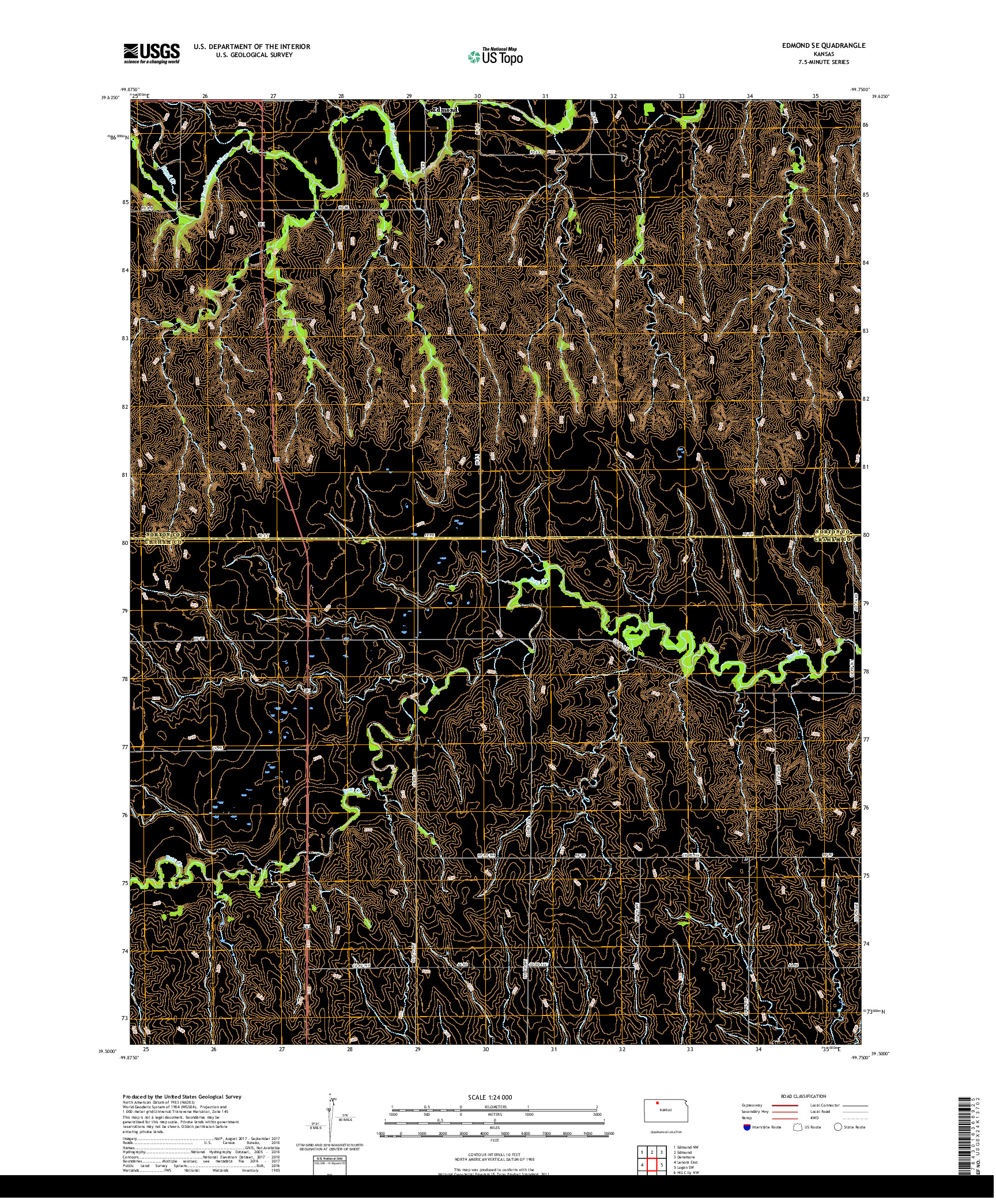 USGS US TOPO 7.5-MINUTE MAP FOR EDMOND SE, KS 2018