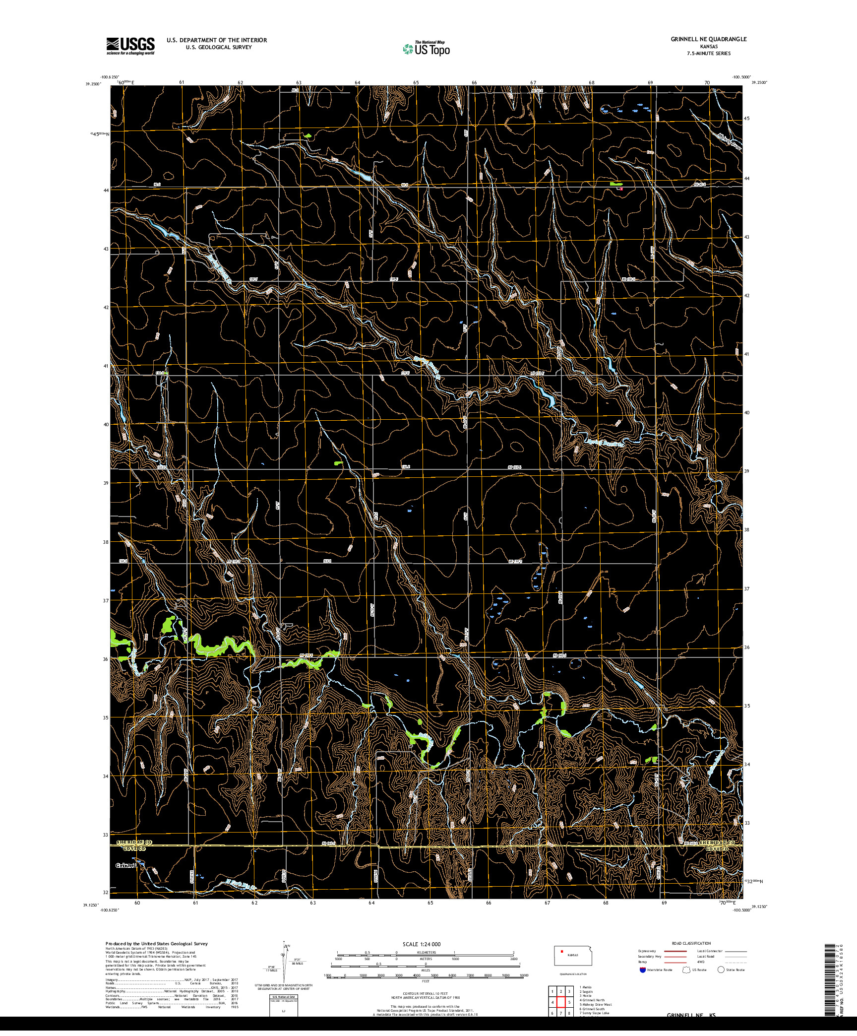 USGS US TOPO 7.5-MINUTE MAP FOR GRINNELL NE, KS 2018