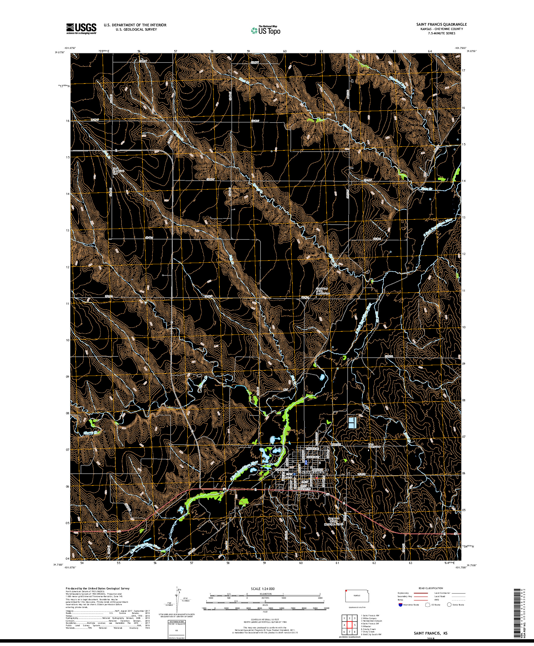 USGS US TOPO 7.5-MINUTE MAP FOR SAINT FRANCIS, KS 2018