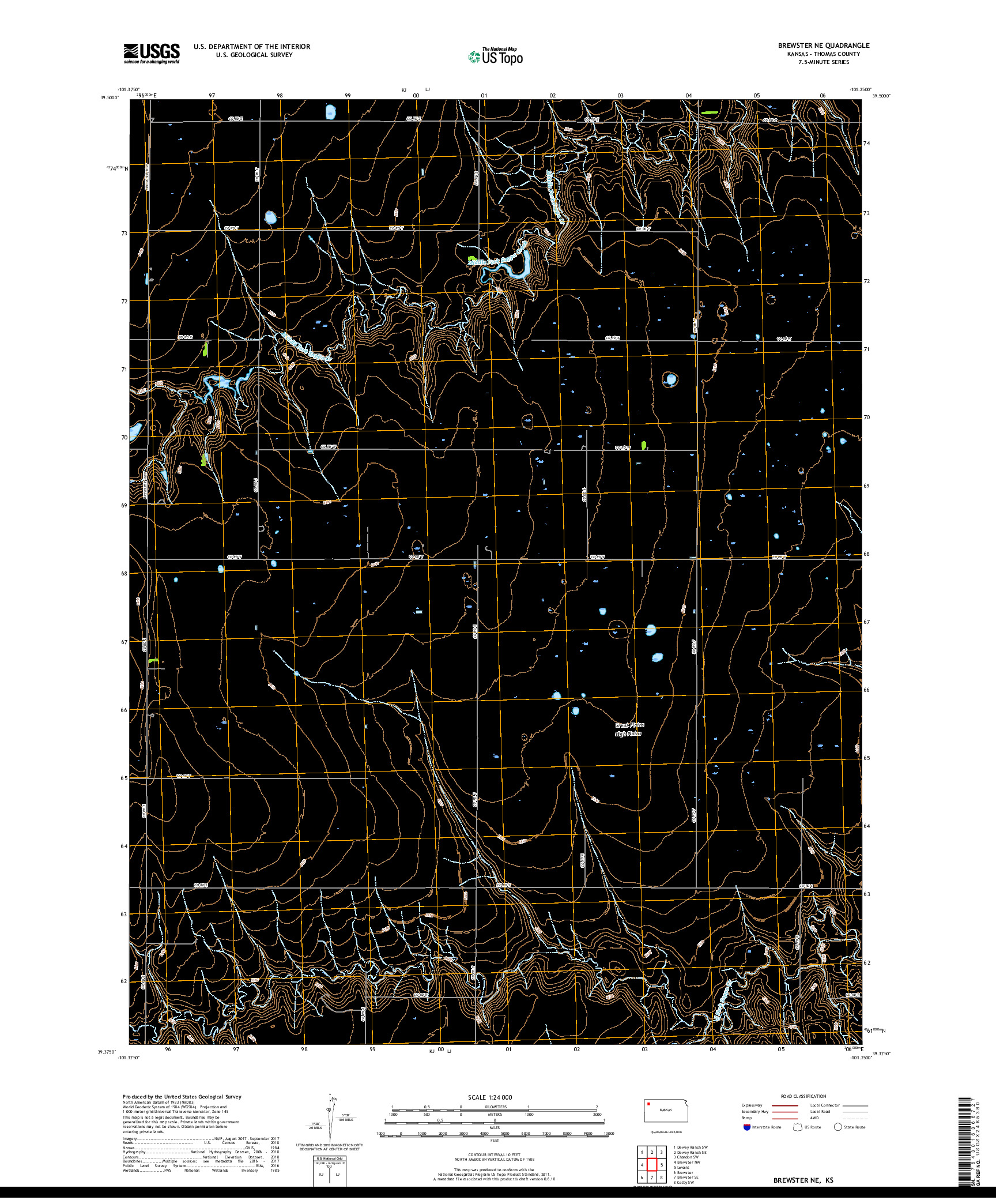 USGS US TOPO 7.5-MINUTE MAP FOR BREWSTER NE, KS 2018