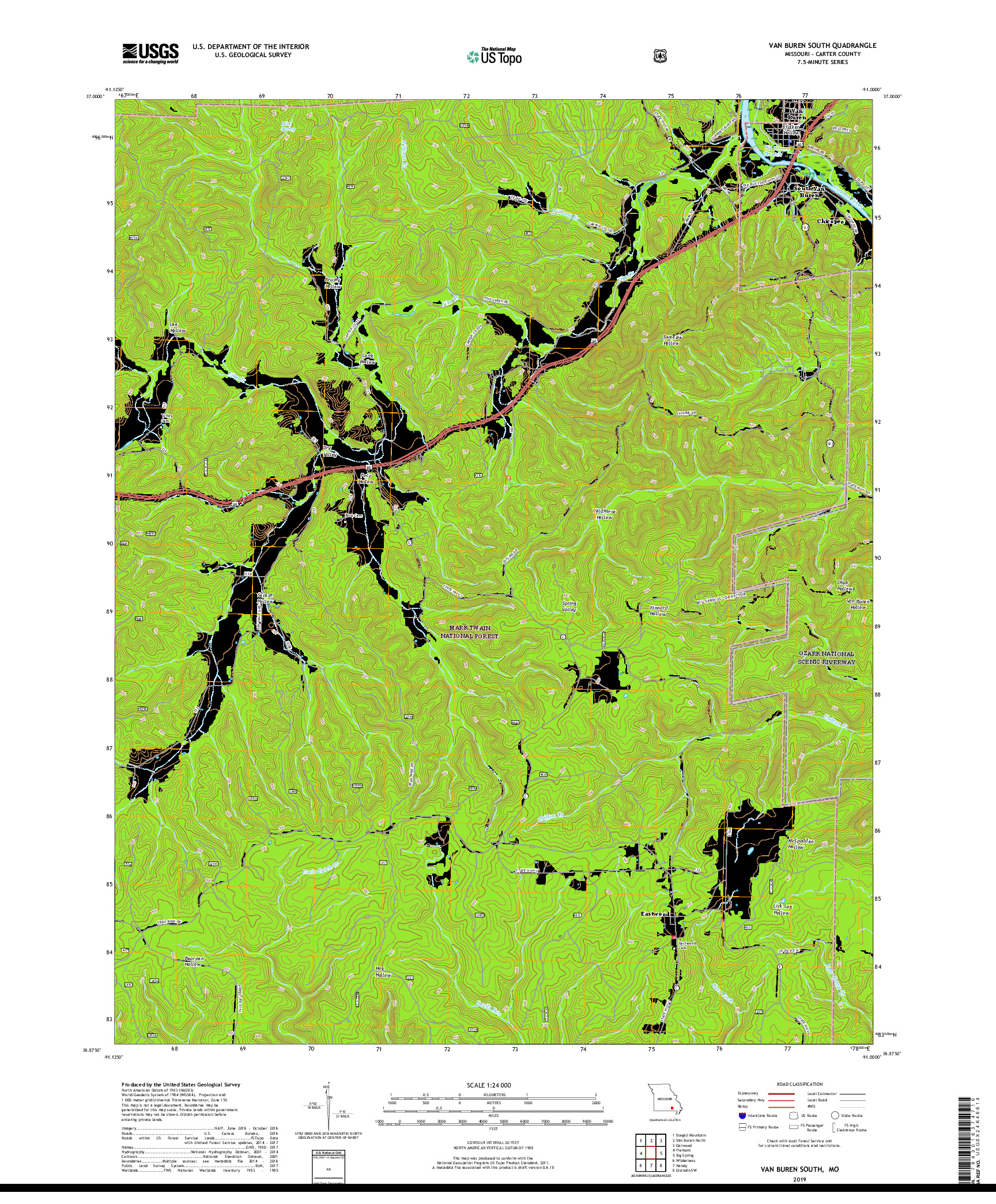 USGS US TOPO 7.5-MINUTE MAP FOR VAN BUREN SOUTH, MO 2019