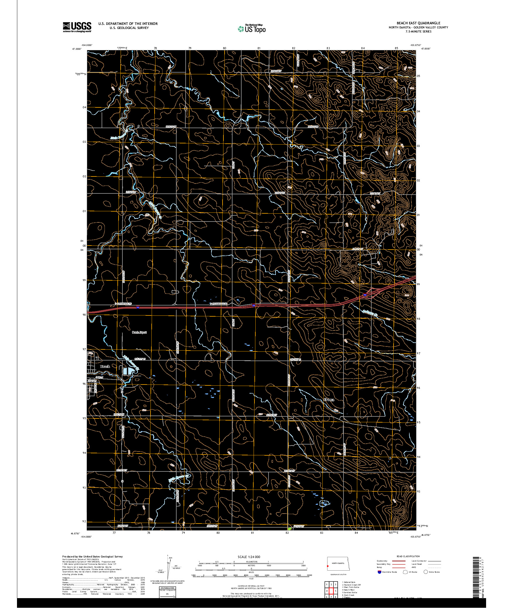 USGS US TOPO 7.5-MINUTE MAP FOR BEACH EAST, ND 2019