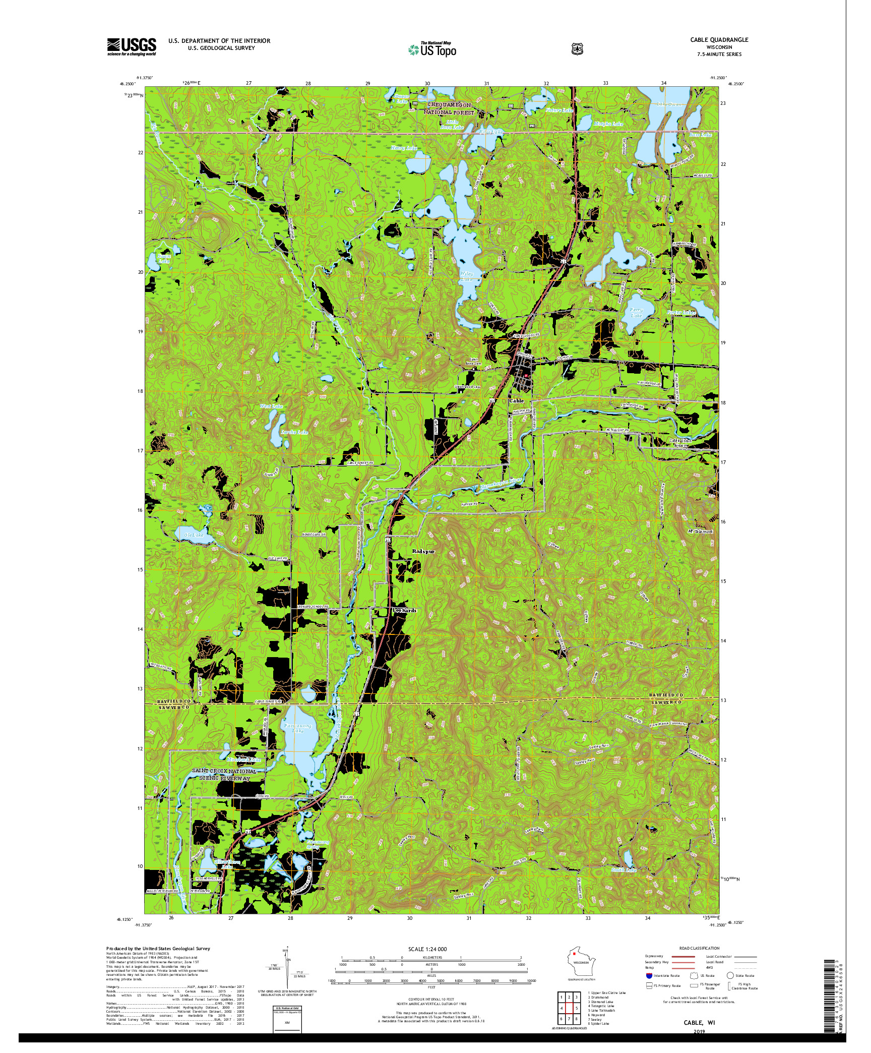 USGS US TOPO 7.5-MINUTE MAP FOR CABLE, WI 2019