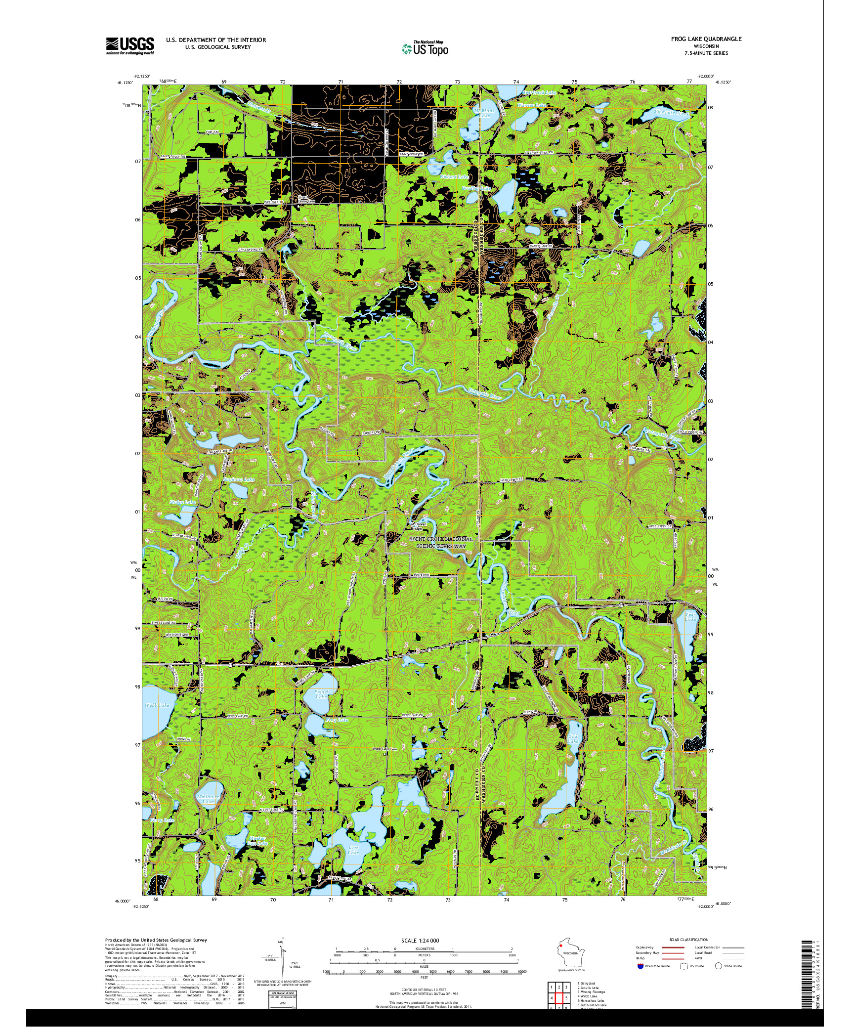 USGS US TOPO 7.5-MINUTE MAP FOR FROG LAKE, WI 2019