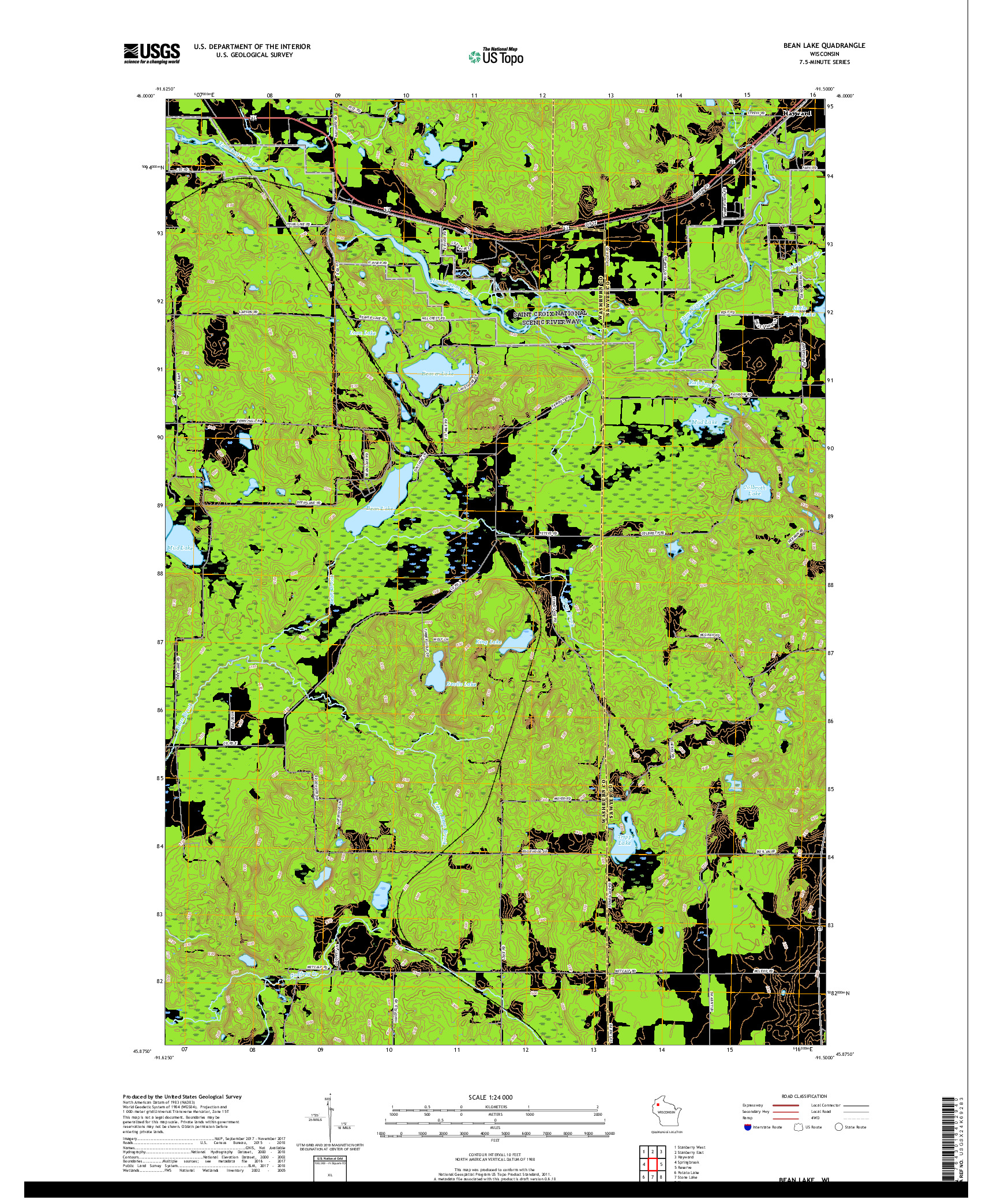 USGS US TOPO 7.5-MINUTE MAP FOR BEAN LAKE, WI 2019