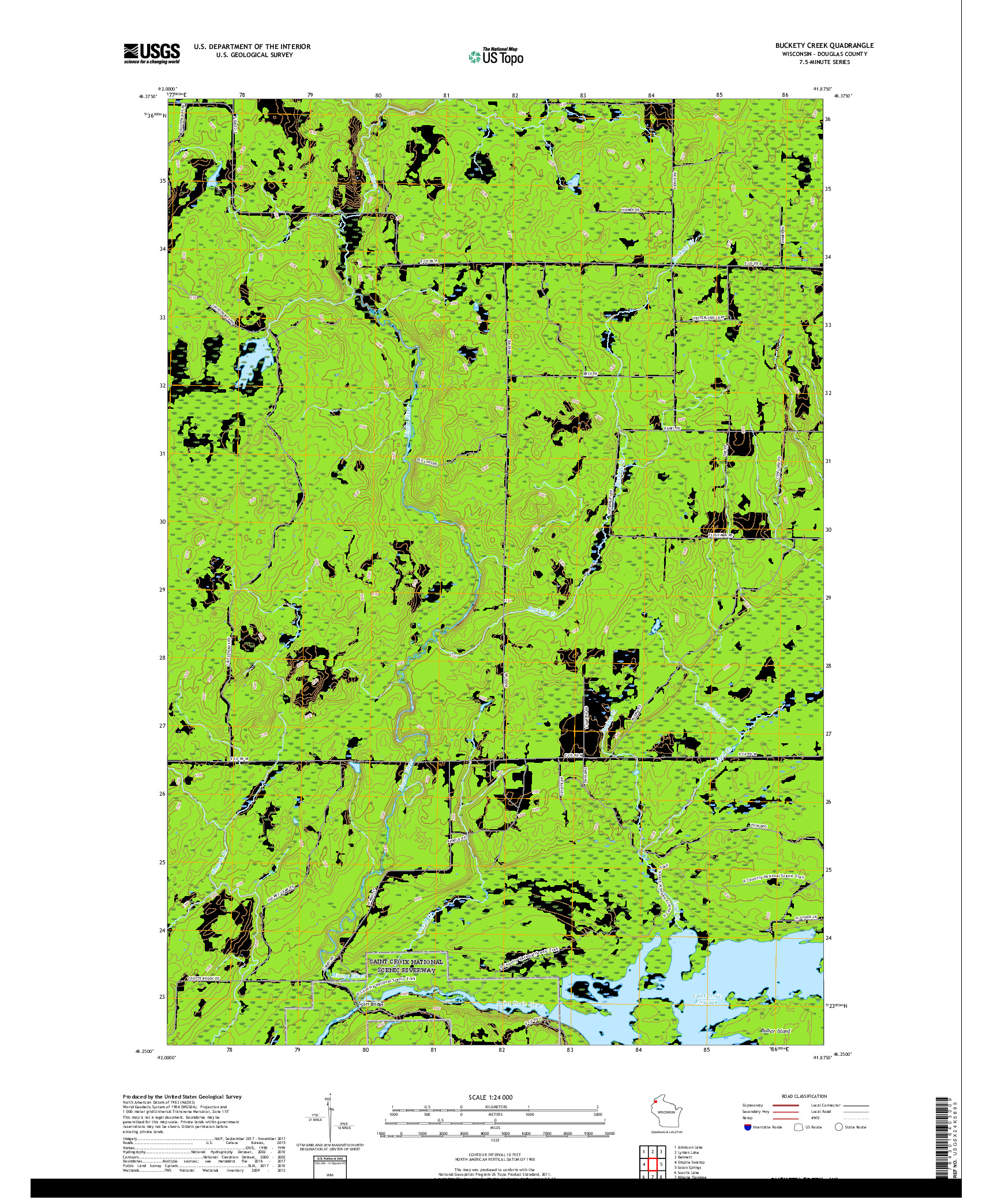 USGS US TOPO 7.5-MINUTE MAP FOR BUCKETY CREEK, WI 2019