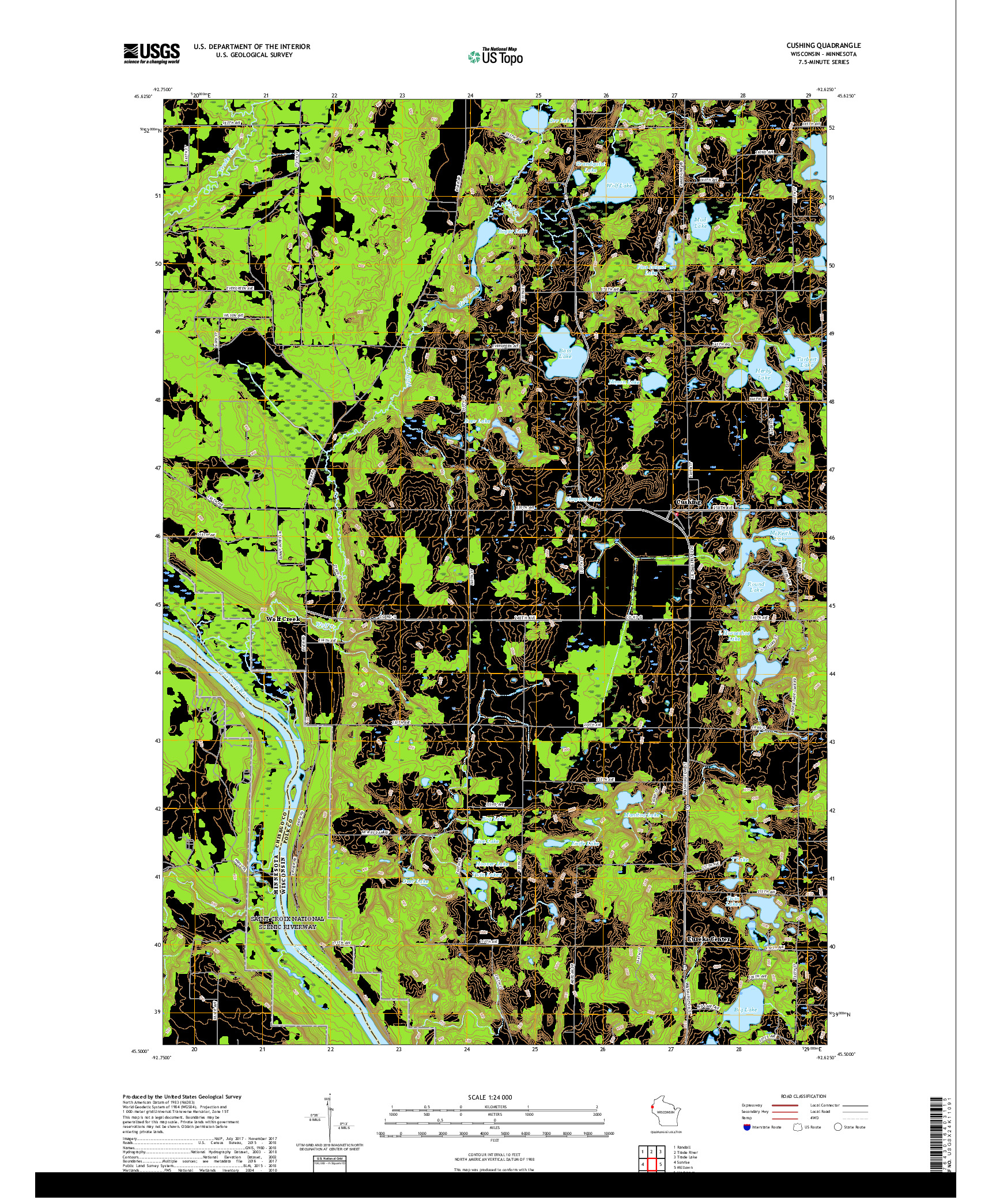 USGS US TOPO 7.5-MINUTE MAP FOR CUSHING, WI,MN 2019