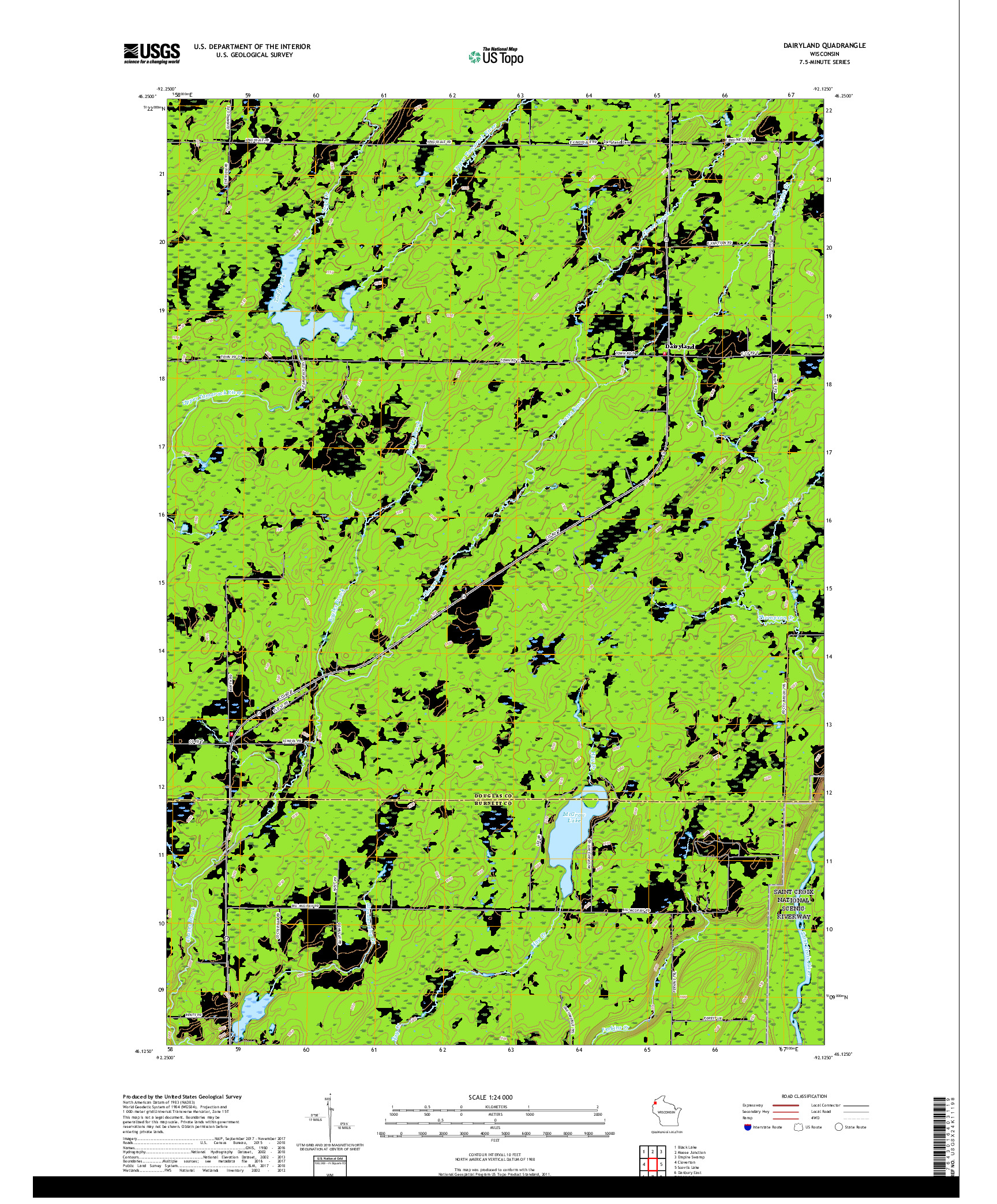 USGS US TOPO 7.5-MINUTE MAP FOR DAIRYLAND, WI 2019