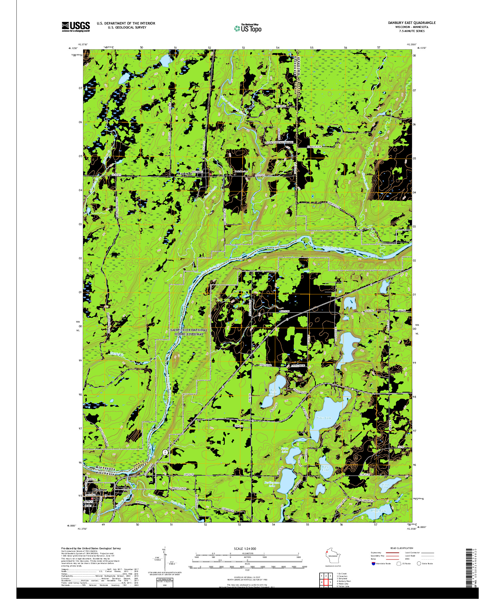 USGS US TOPO 7.5-MINUTE MAP FOR DANBURY EAST, WI,MN 2019