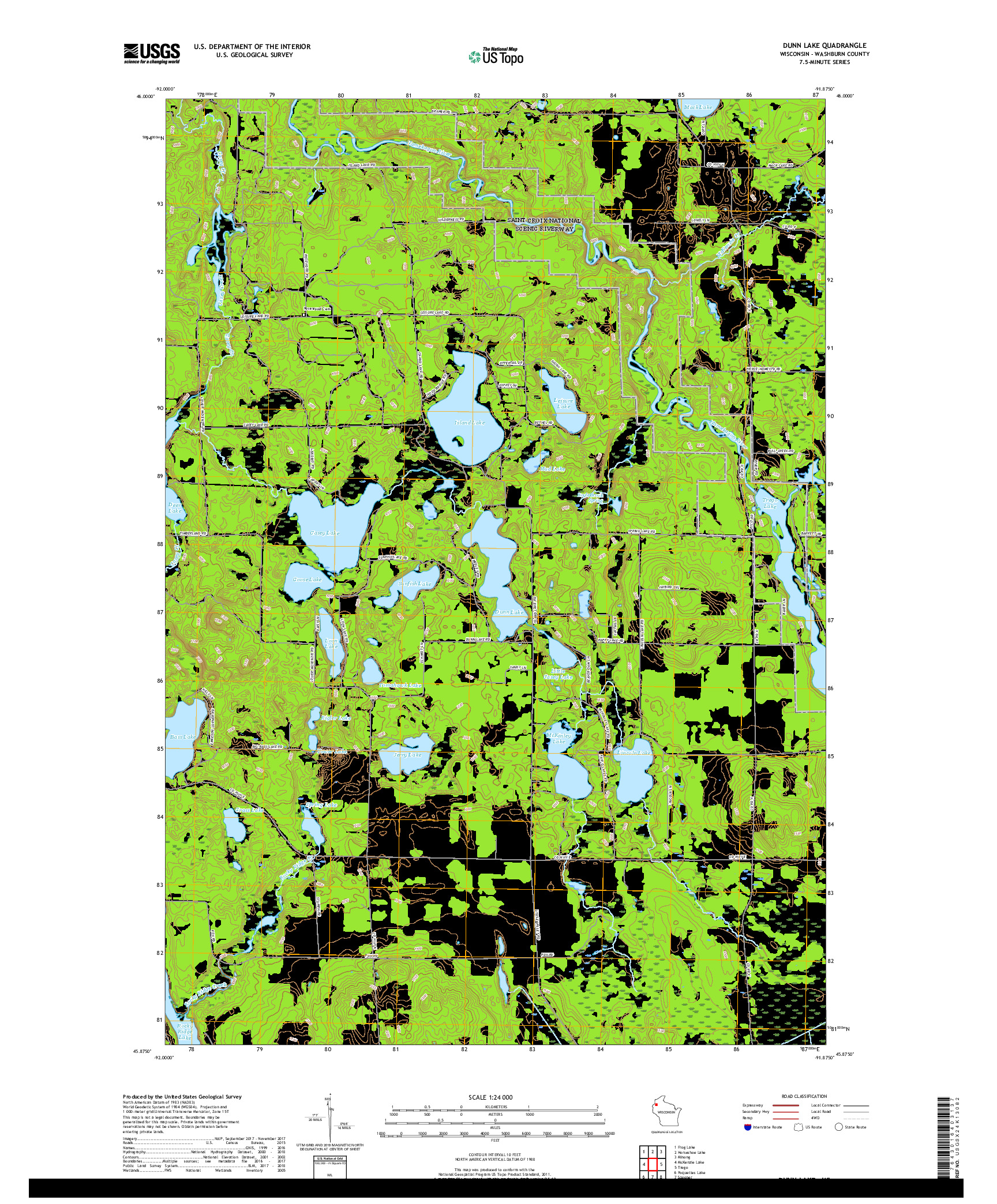 USGS US TOPO 7.5-MINUTE MAP FOR DUNN LAKE, WI 2019