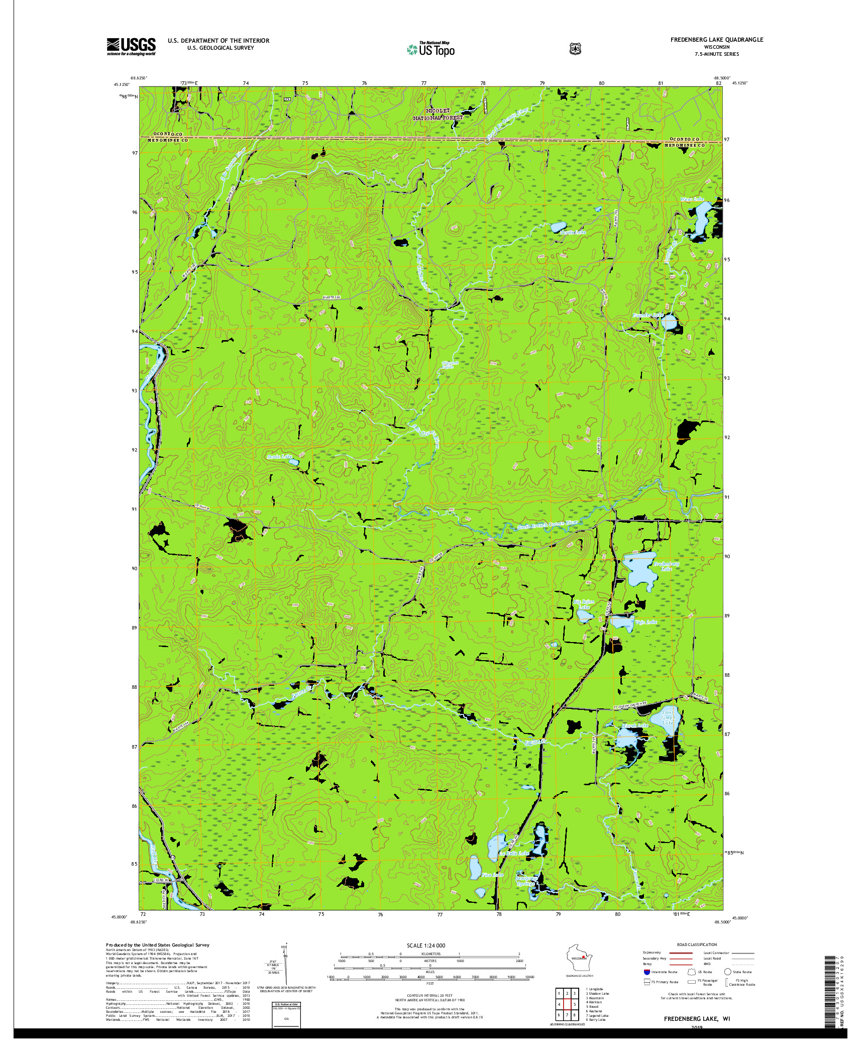 USGS US TOPO 7.5-MINUTE MAP FOR FREDENBERG LAKE, WI 2019