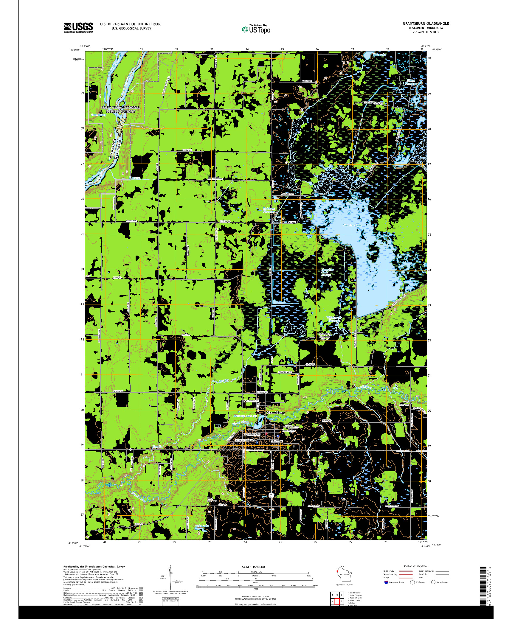USGS US TOPO 7.5-MINUTE MAP FOR GRANTSBURG, WI,MN 2019