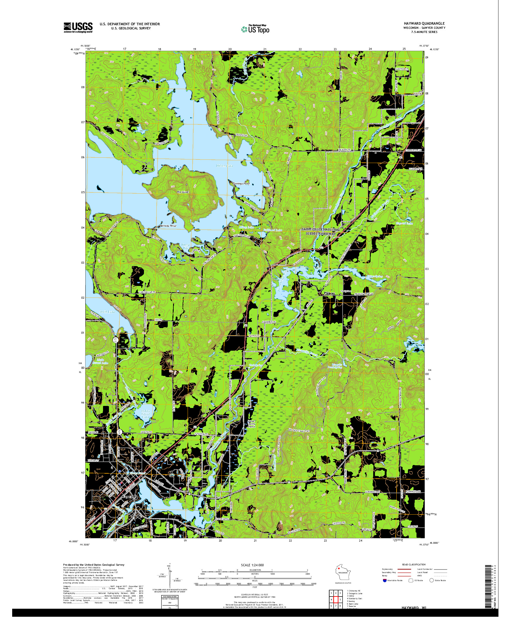 USGS US TOPO 7.5-MINUTE MAP FOR HAYWARD, WI 2019