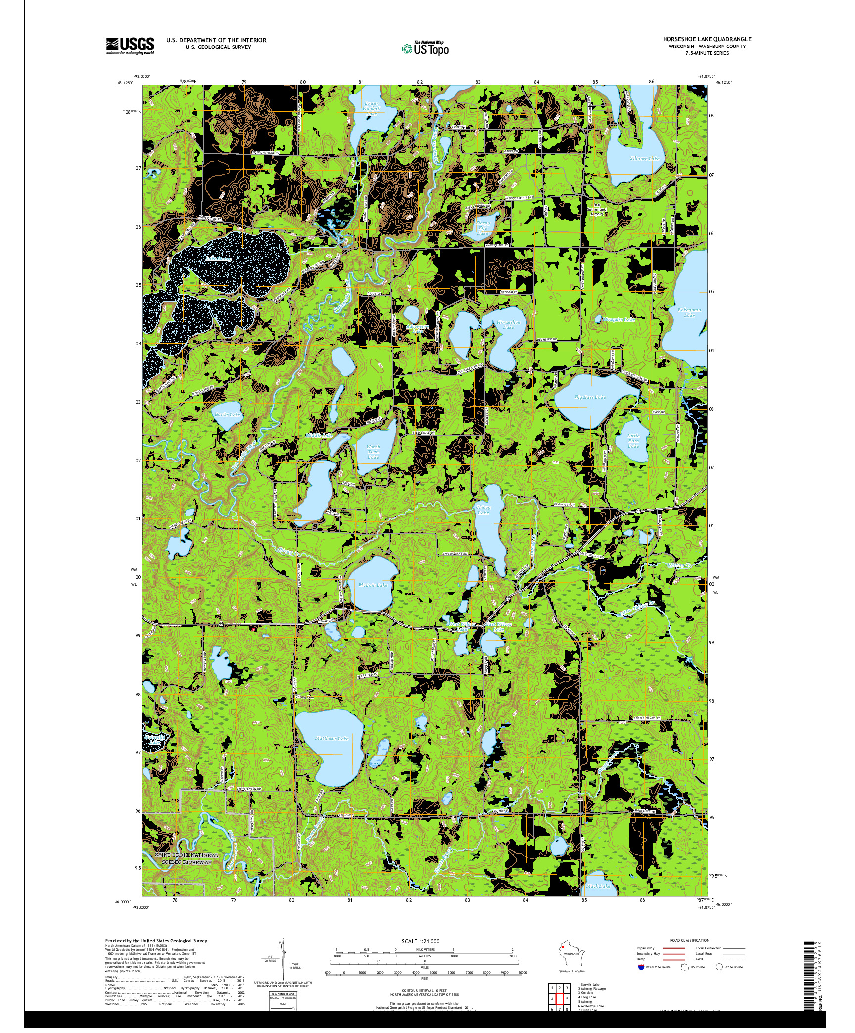 USGS US TOPO 7.5-MINUTE MAP FOR HORSESHOE LAKE, WI 2019