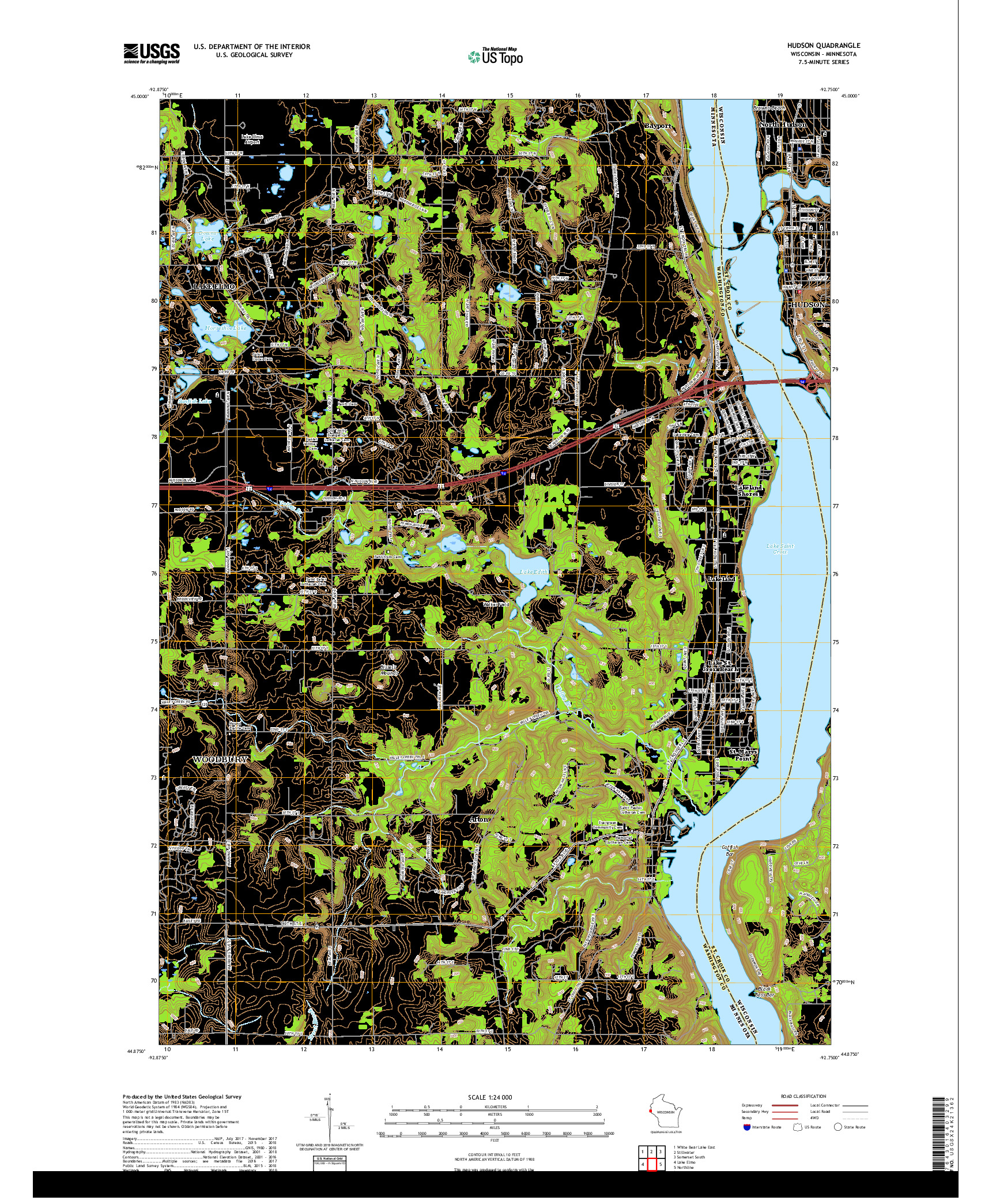 USGS US TOPO 7.5-MINUTE MAP FOR HUDSON, WI,MN 2019