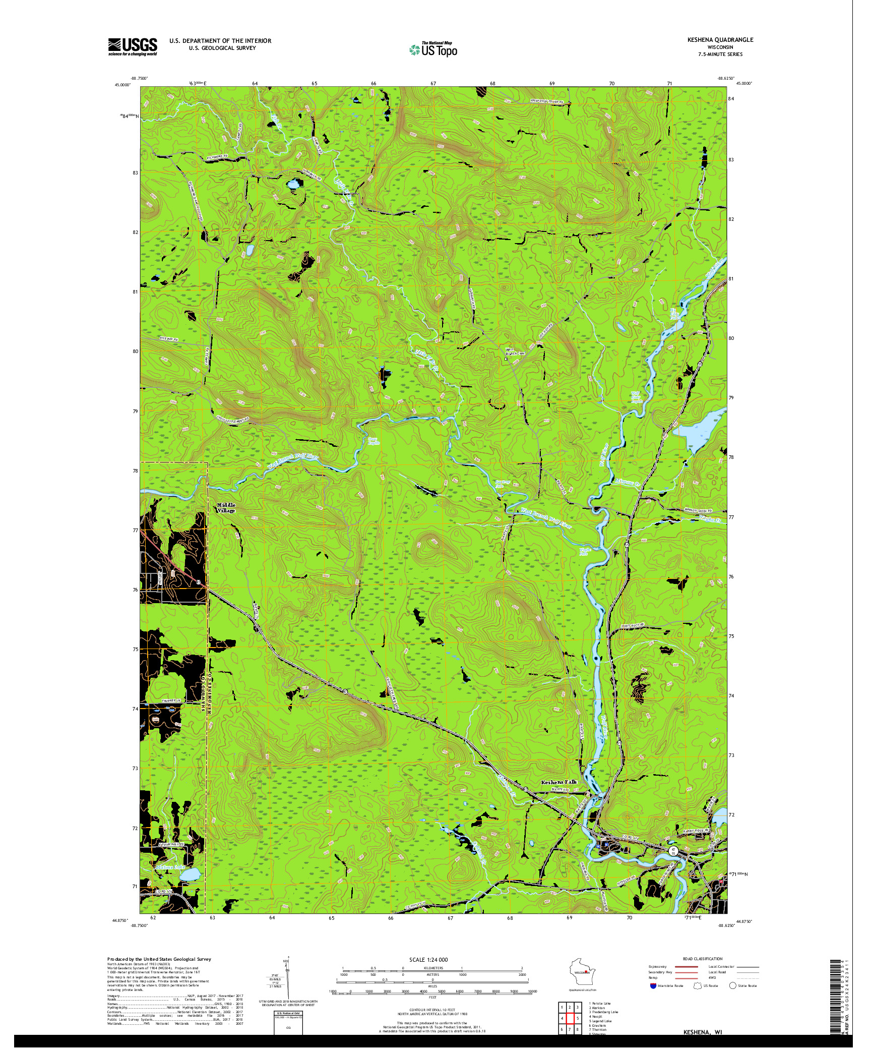 USGS US TOPO 7.5-MINUTE MAP FOR KESHENA, WI 2019