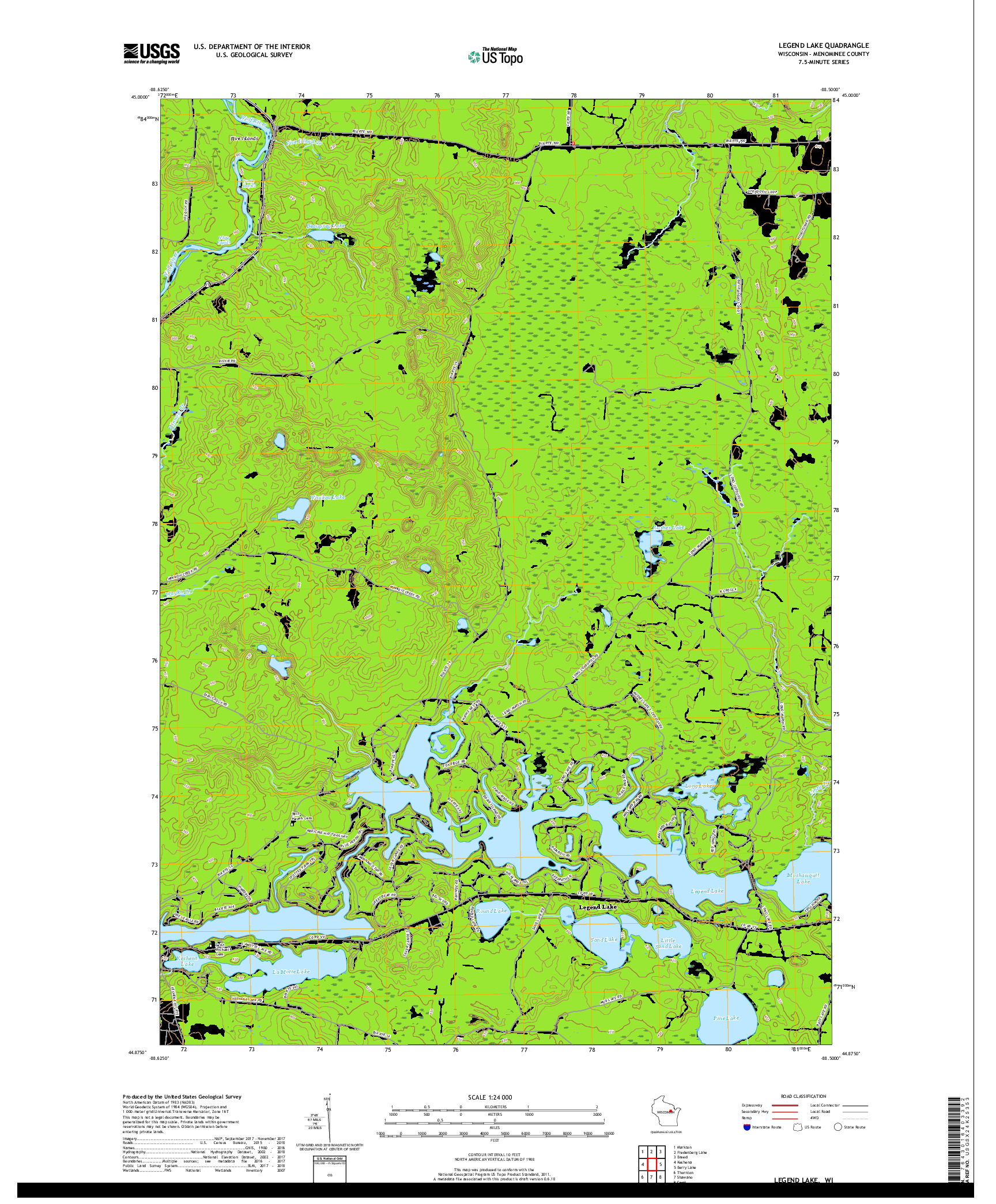 USGS US TOPO 7.5-MINUTE MAP FOR LEGEND LAKE, WI 2019