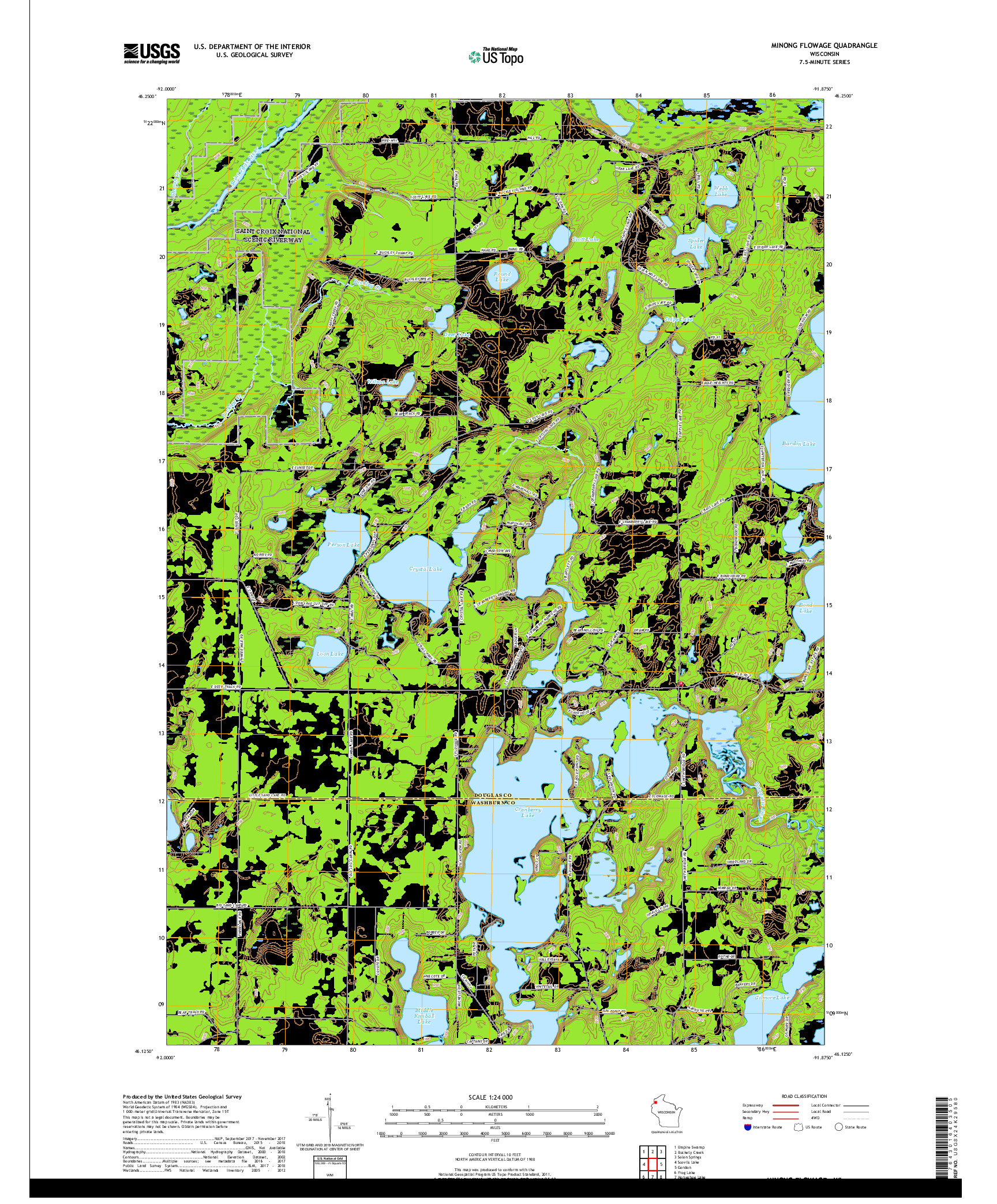 USGS US TOPO 7.5-MINUTE MAP FOR MINONG FLOWAGE, WI 2019