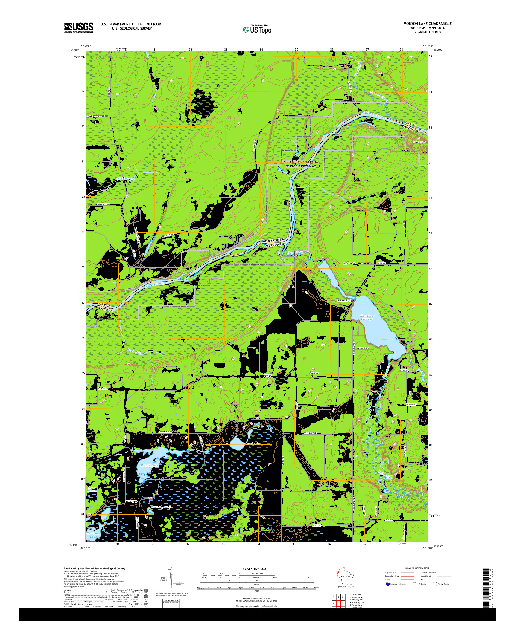 USGS US TOPO 7.5-MINUTE MAP FOR MONSON LAKE, WI,MN 2019