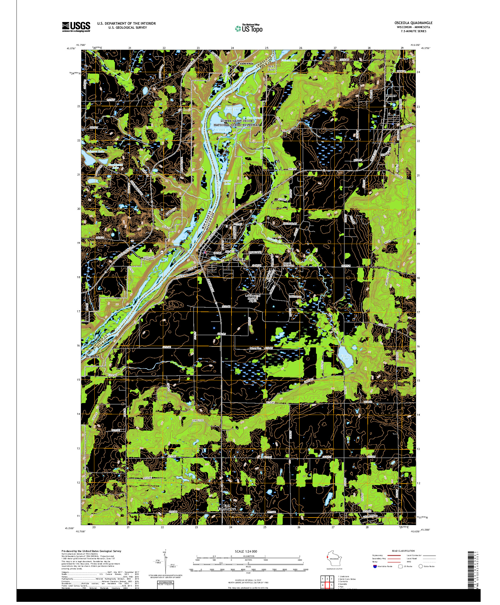 USGS US TOPO 7.5-MINUTE MAP FOR OSCEOLA, WI,MN 2019