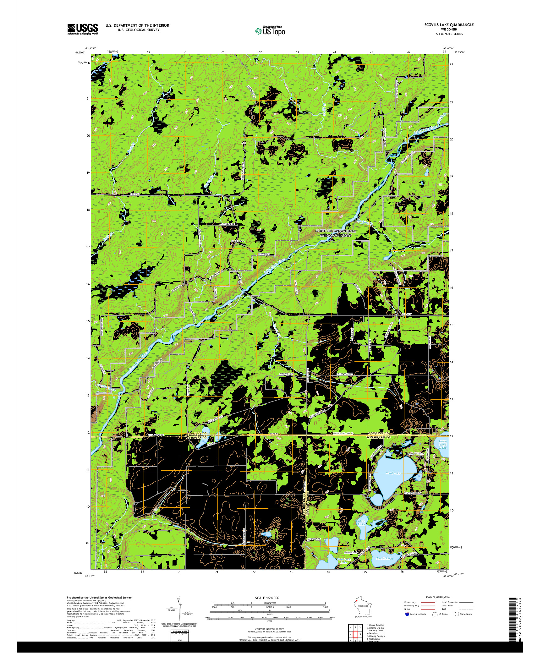 USGS US TOPO 7.5-MINUTE MAP FOR SCOVILS LAKE, WI 2019