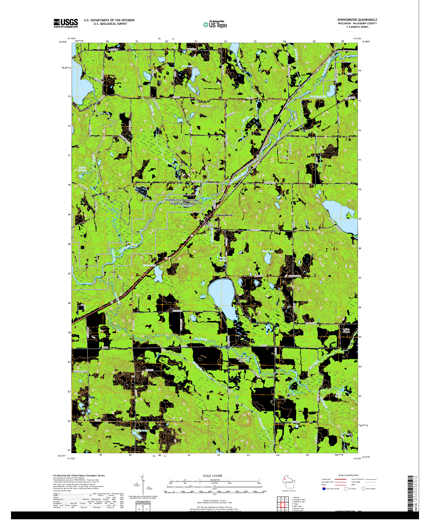 USGS US TOPO 7.5-MINUTE MAP FOR SPRINGBROOK, WI 2019