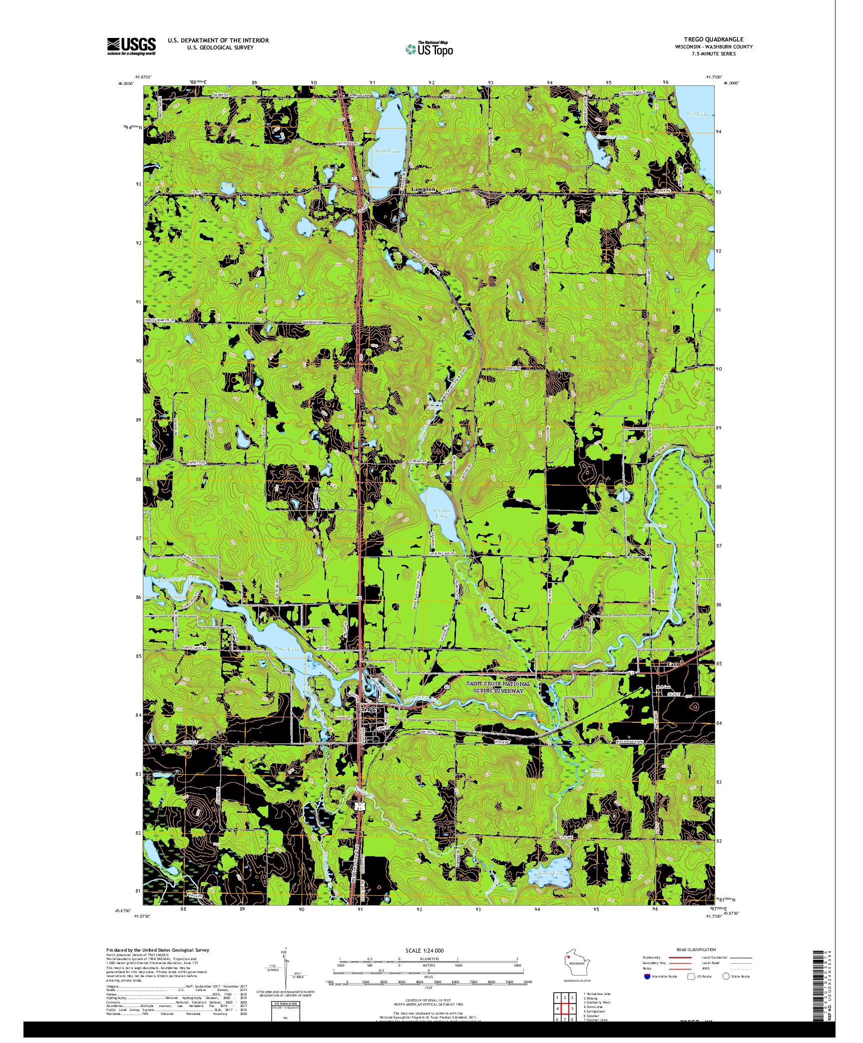 USGS US TOPO 7.5-MINUTE MAP FOR TREGO, WI 2019