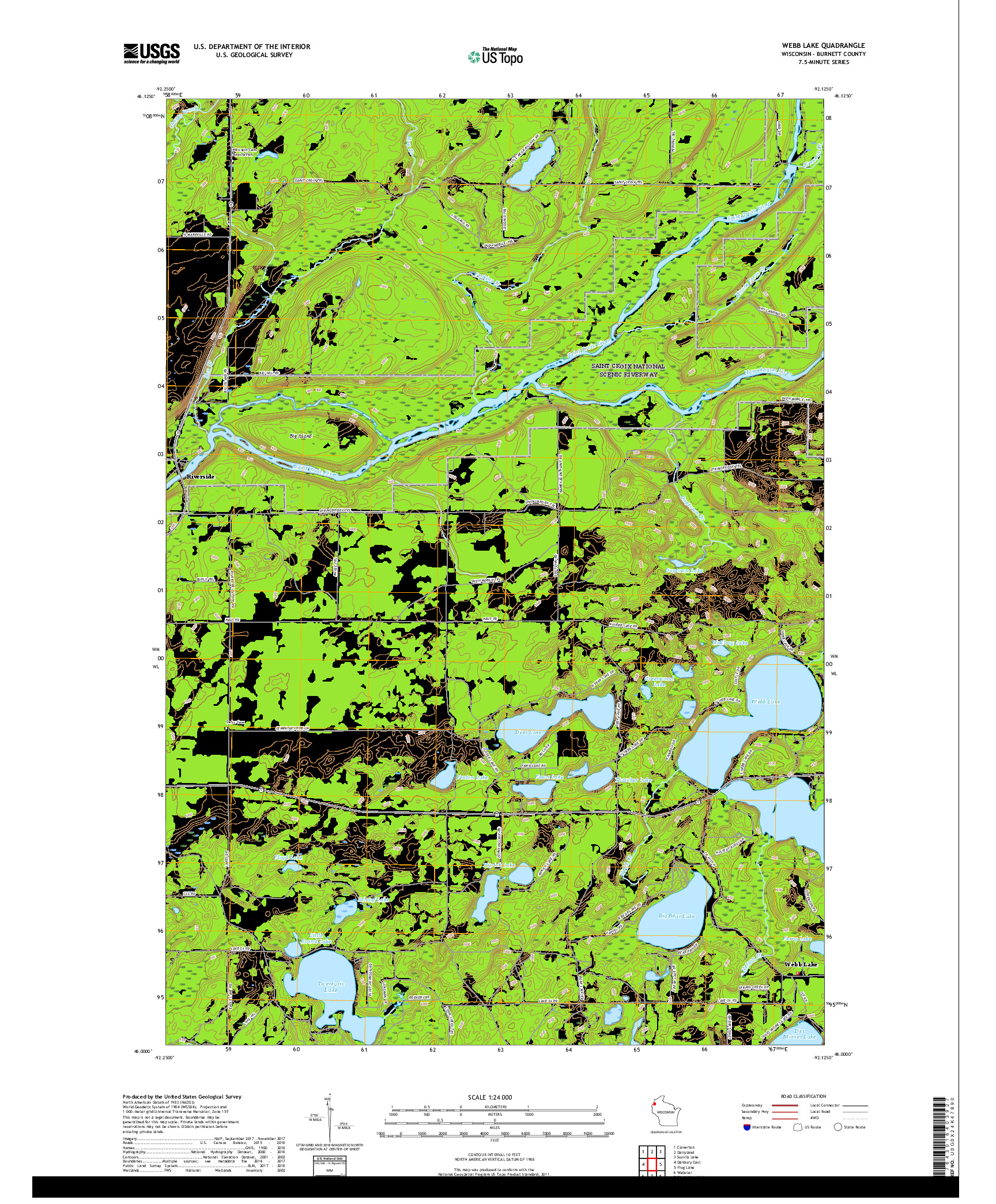 USGS US TOPO 7.5-MINUTE MAP FOR WEBB LAKE, WI 2019