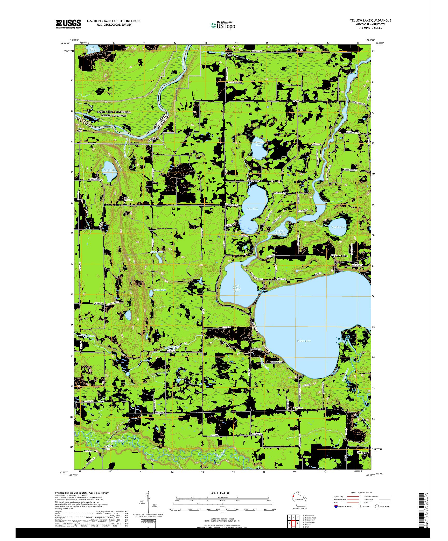 USGS US TOPO 7.5-MINUTE MAP FOR YELLOW LAKE, WI,MN 2019