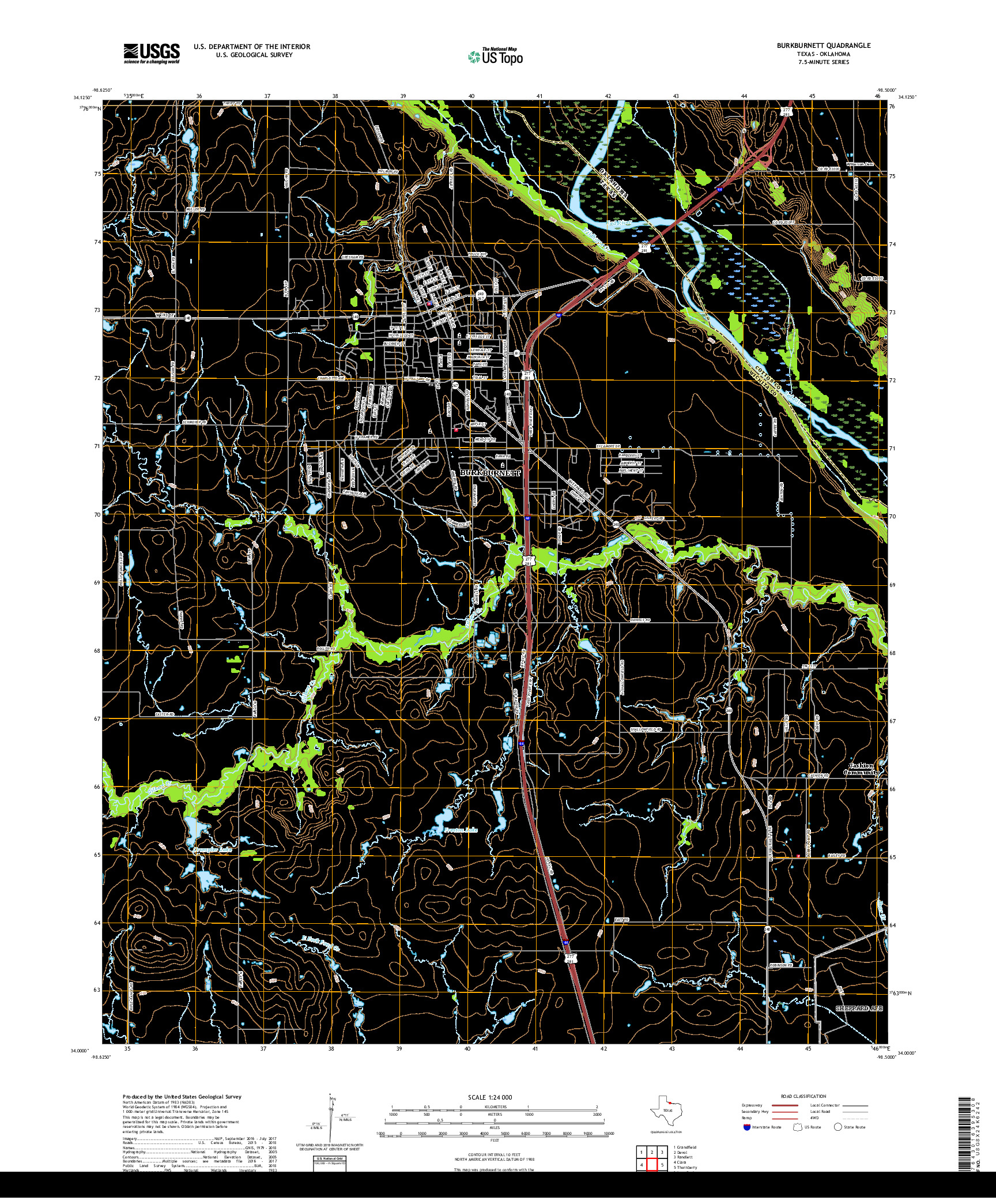 USGS US TOPO 7.5-MINUTE MAP FOR BURKBURNETT, TX,OK 2019