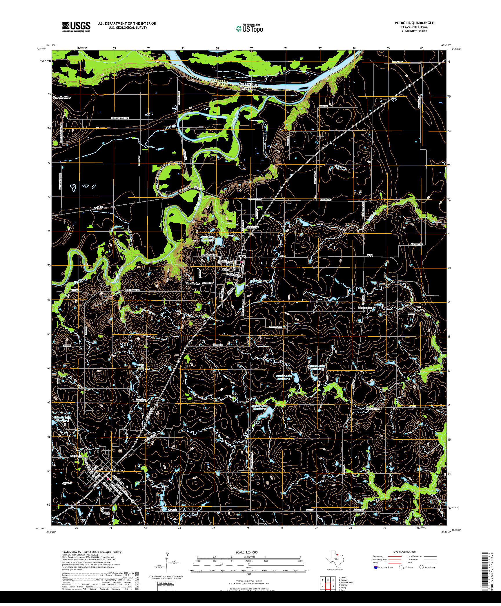 USGS US TOPO 7.5-MINUTE MAP FOR PETROLIA, TX,OK 2019
