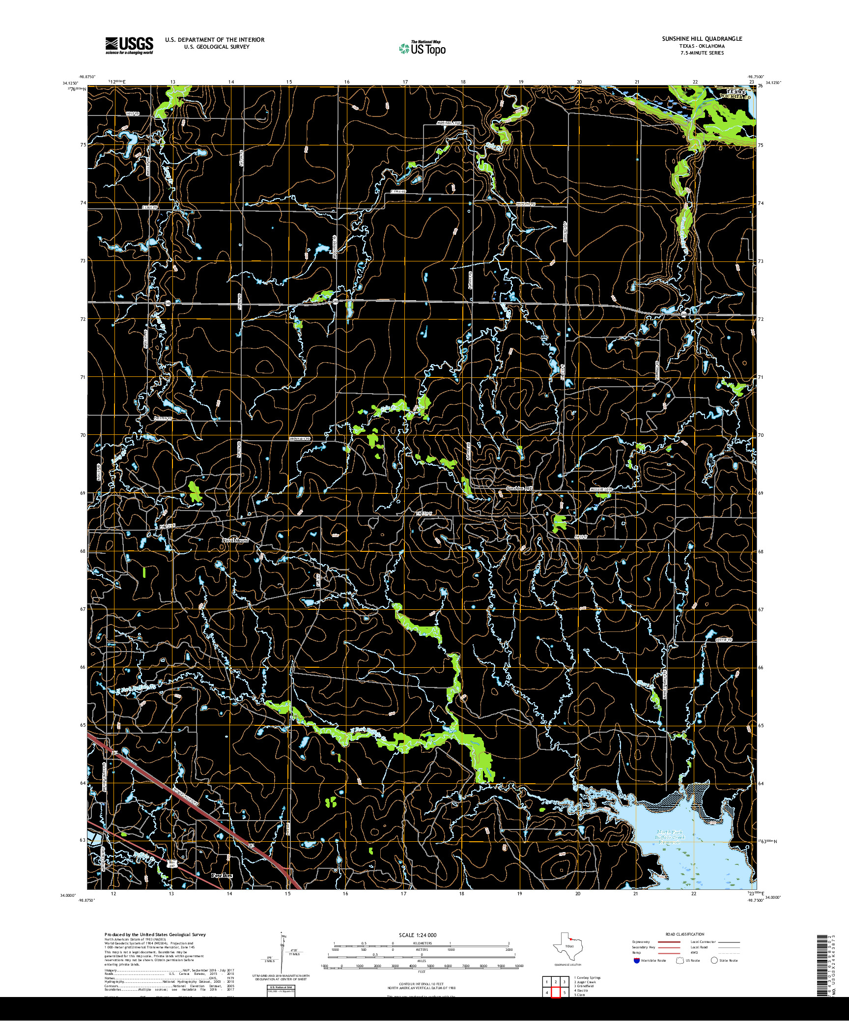 USGS US TOPO 7.5-MINUTE MAP FOR SUNSHINE HILL, TX,OK 2019