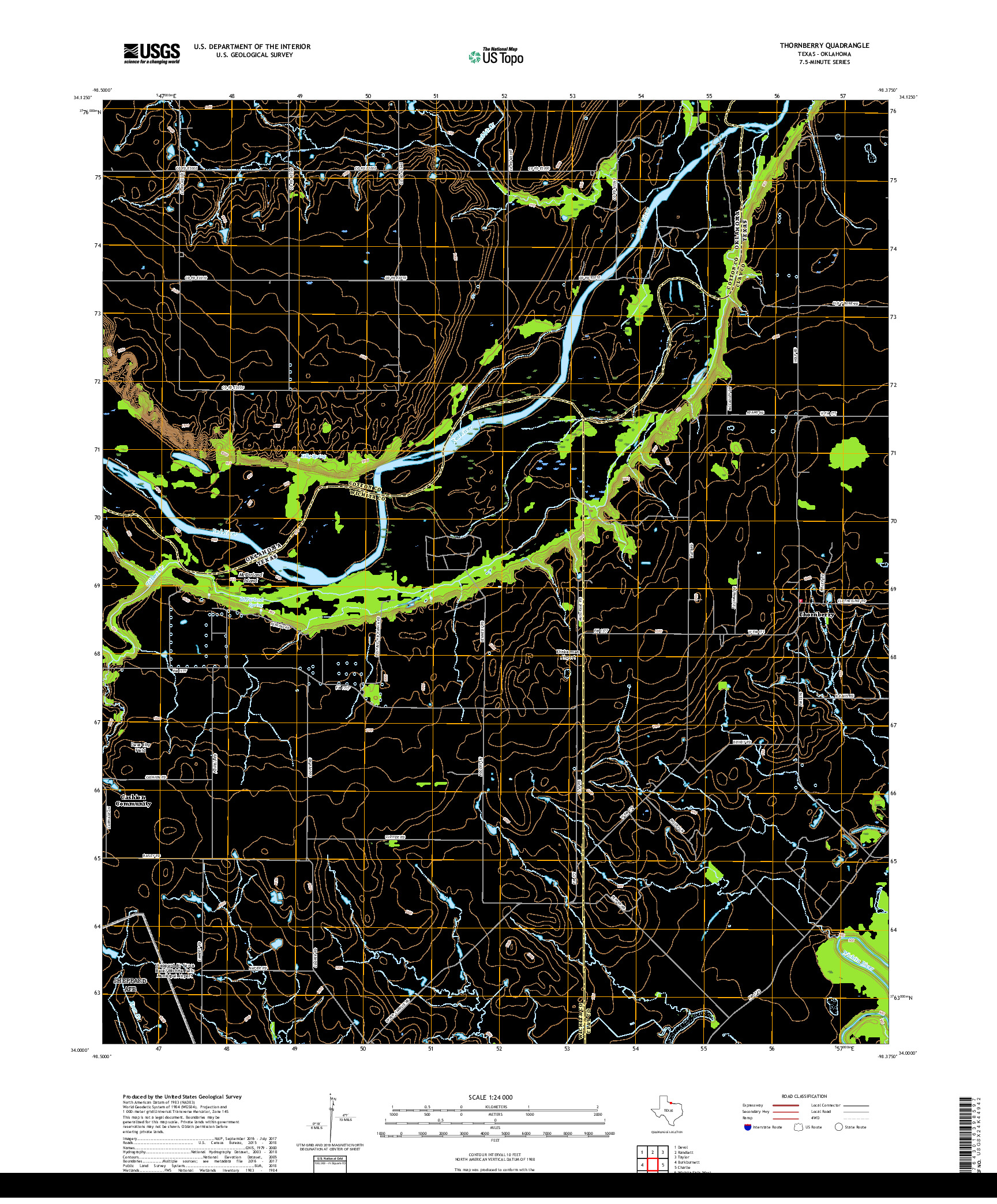 USGS US TOPO 7.5-MINUTE MAP FOR THORNBERRY, TX,OK 2019