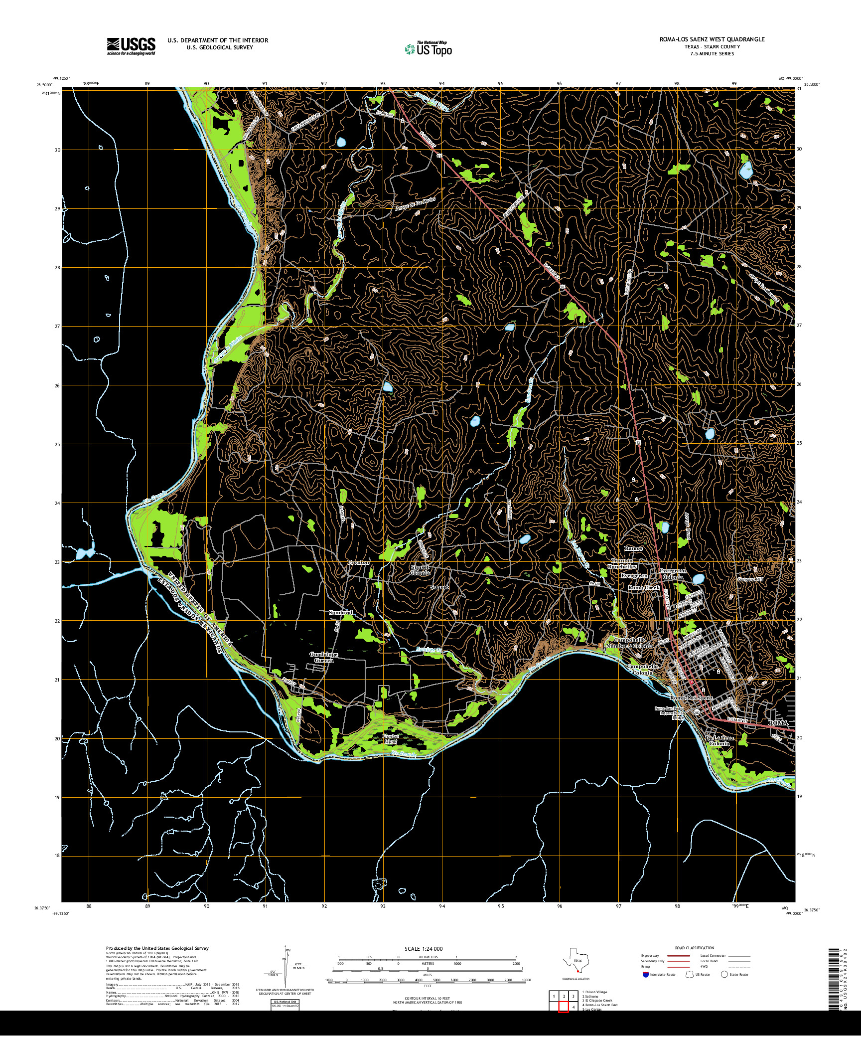 USGS US TOPO 7.5-MINUTE MAP FOR ROMA-LOS SAENZ WEST, TX,TAM 2019