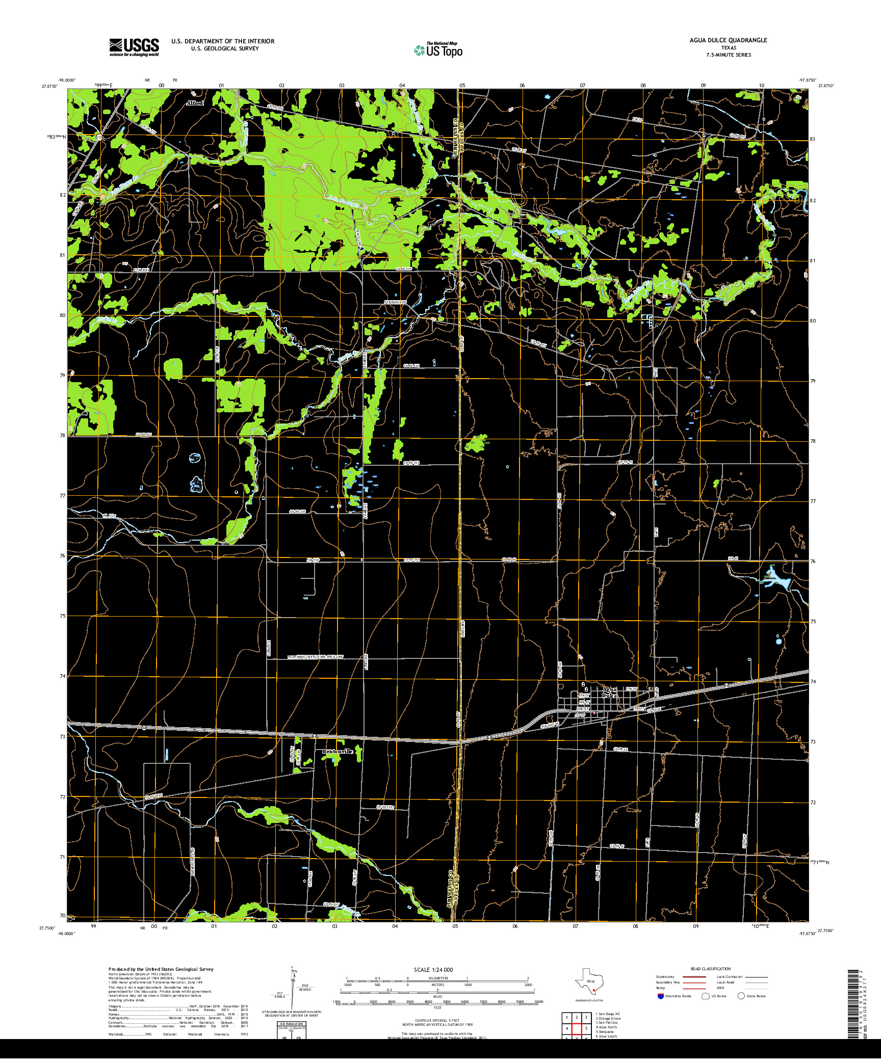 USGS US TOPO 7.5-MINUTE MAP FOR AGUA DULCE, TX 2019