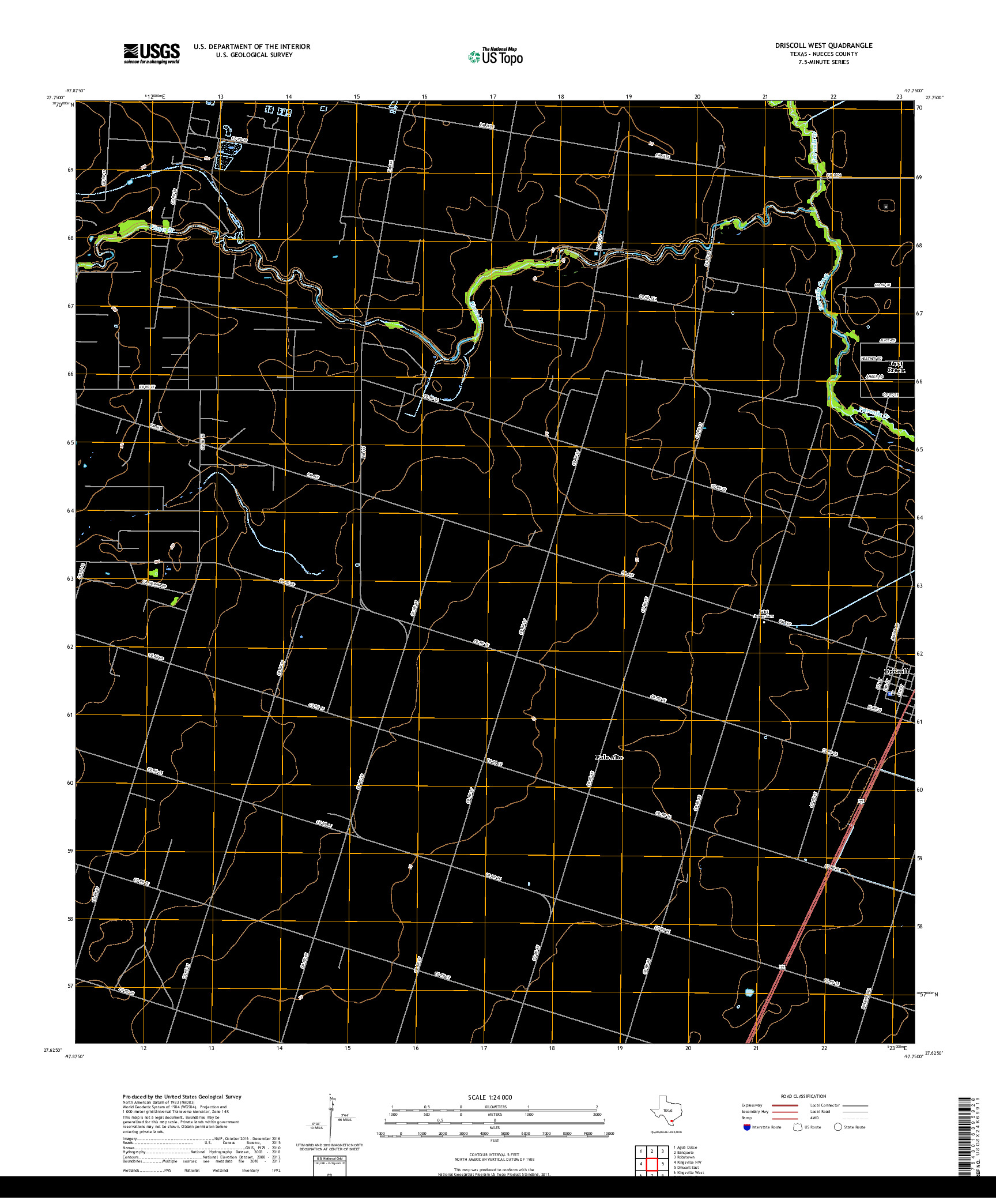USGS US TOPO 7.5-MINUTE MAP FOR DRISCOLL WEST, TX 2019