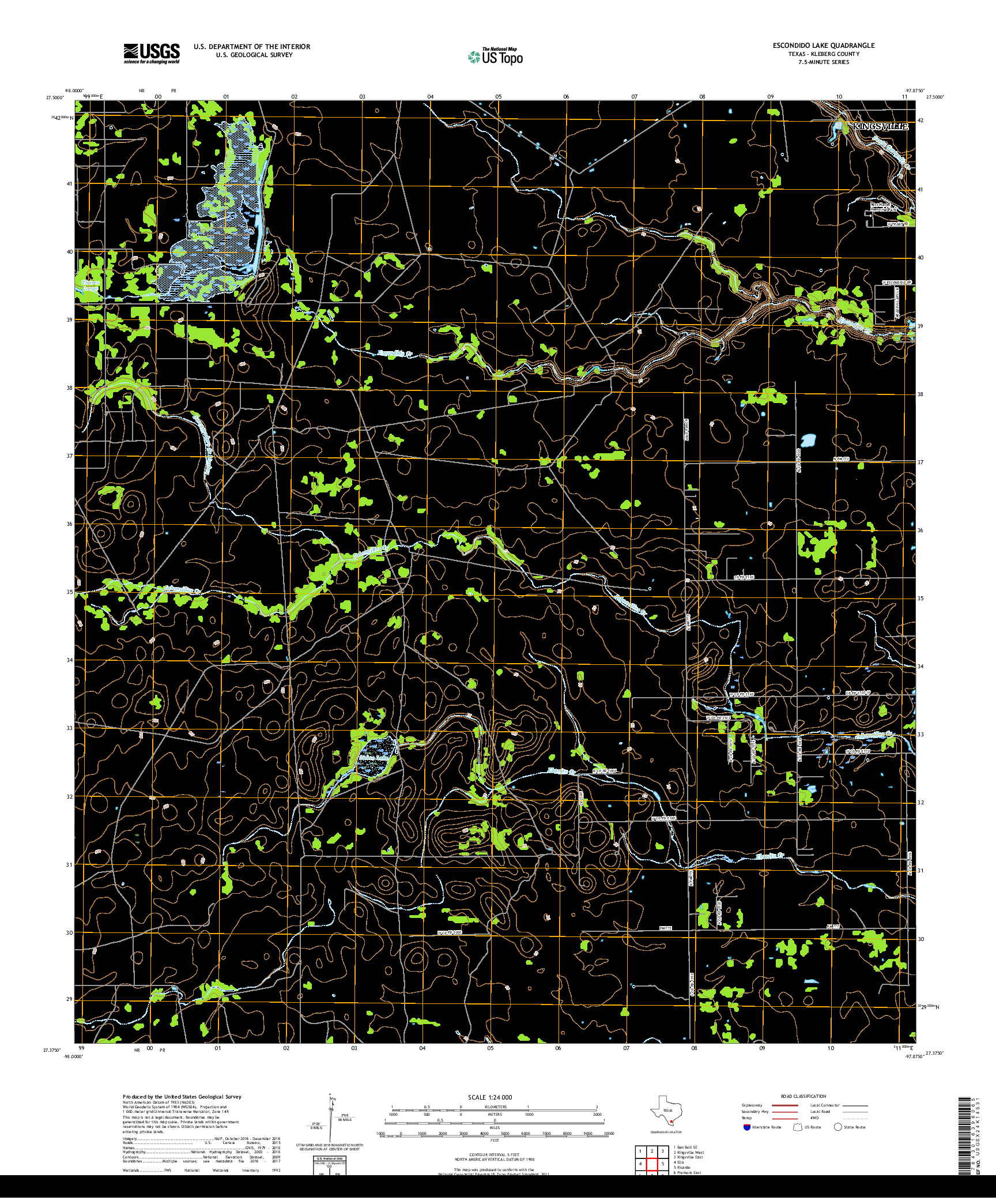 USGS US TOPO 7.5-MINUTE MAP FOR ESCONDIDO LAKE, TX 2019