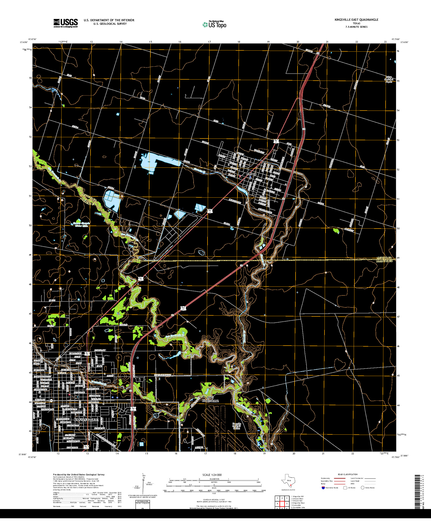USGS US TOPO 7.5-MINUTE MAP FOR KINGSVILLE EAST, TX 2019