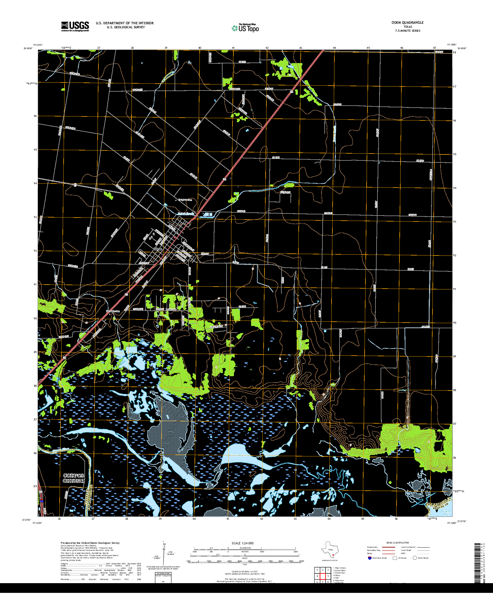 USGS US TOPO 7.5-MINUTE MAP FOR ODEM, TX 2019