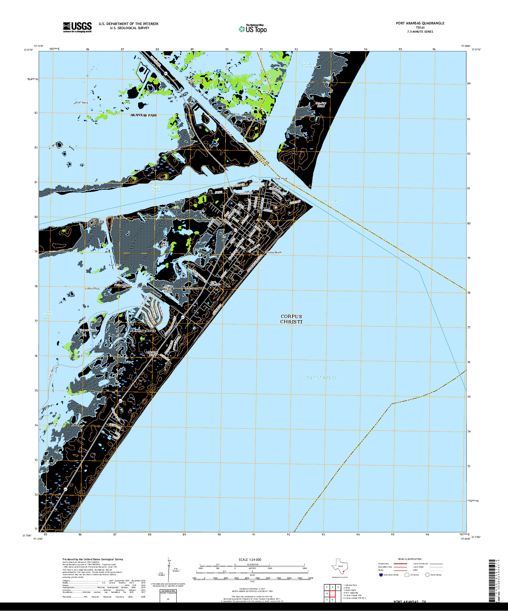 USGS US TOPO 7.5-MINUTE MAP FOR PORT ARANSAS, TX 2019