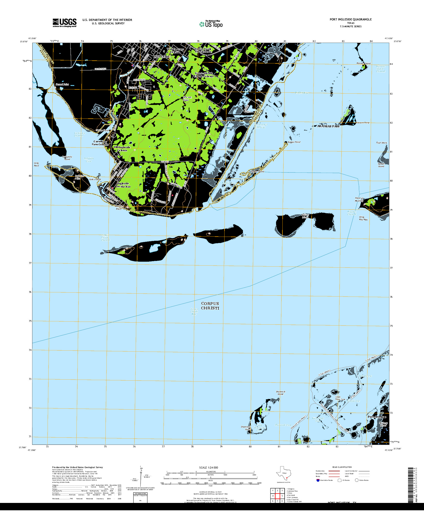 USGS US TOPO 7.5-MINUTE MAP FOR PORT INGLESIDE, TX 2019