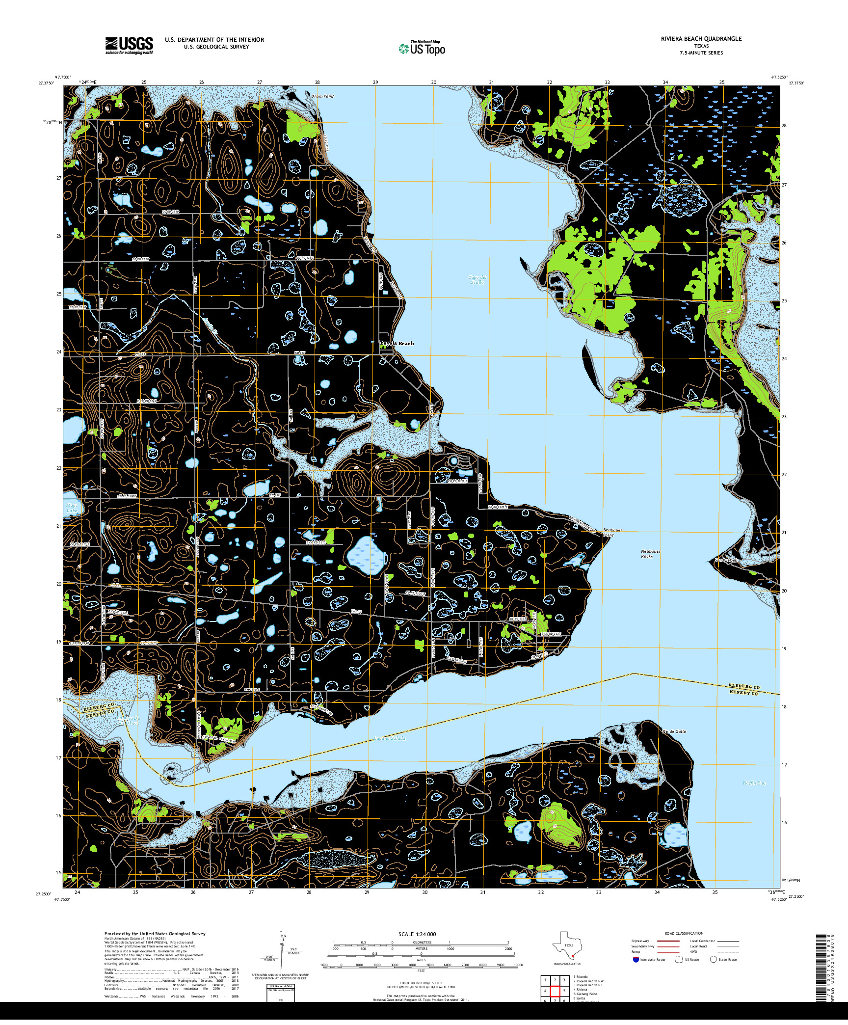 USGS US TOPO 7.5-MINUTE MAP FOR RIVIERA BEACH, TX 2019